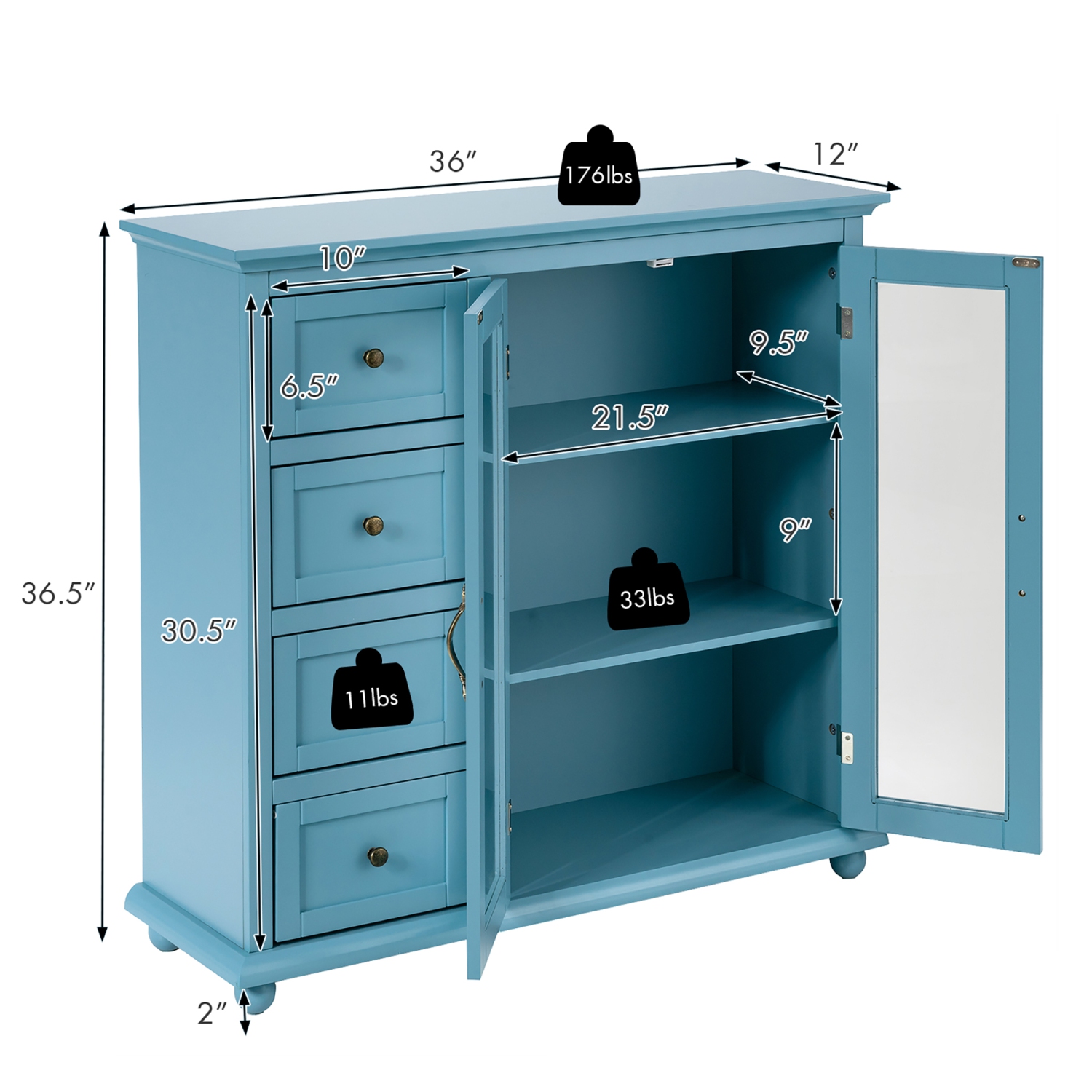 Costway Buffet Sideboard Table Kitchen Storage Cabinet w/ Drawers & Doors