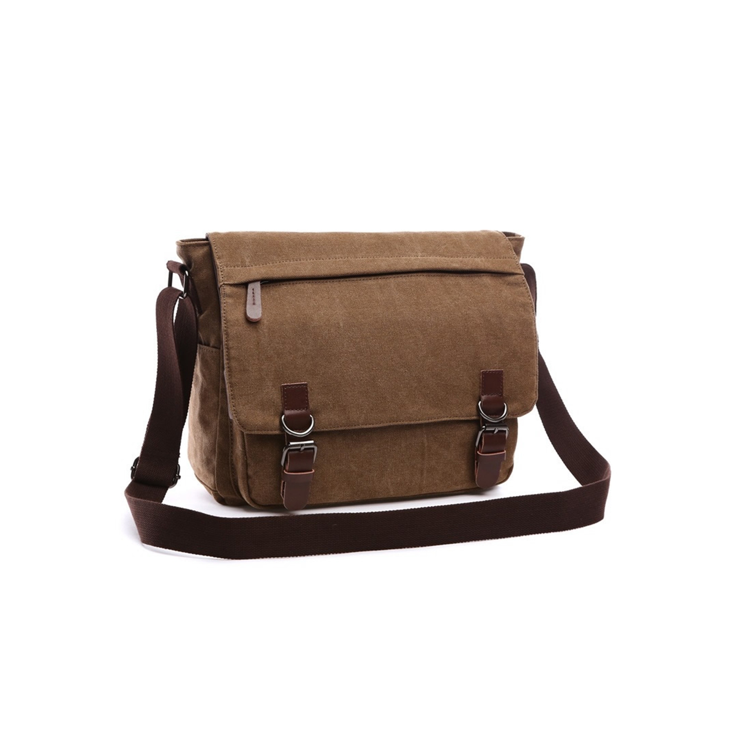 Splurg'd Laptop Messenger bag with front zipper. Waxed canvas water resistant Large capacity - Brown