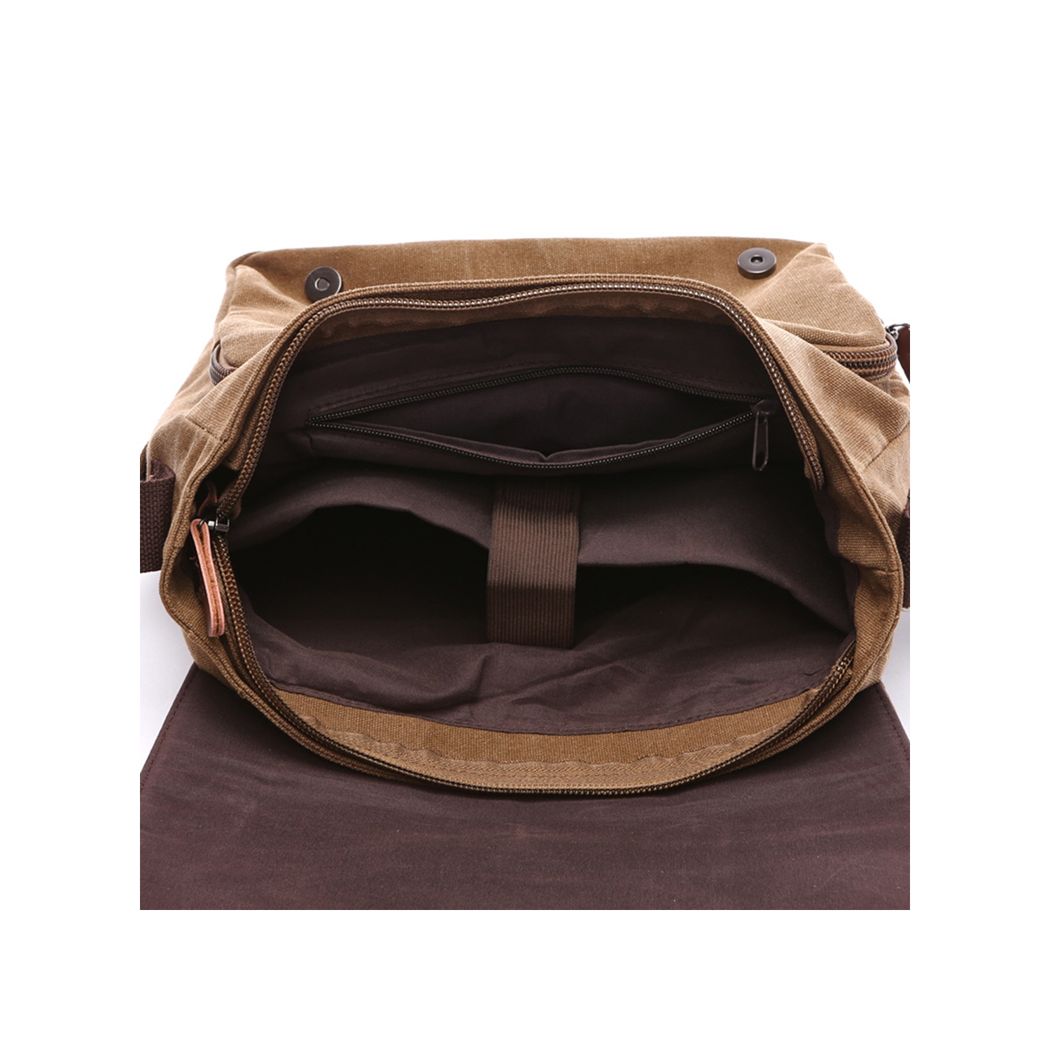 Splurg'd Laptop Messenger bag with front zipper. Waxed canvas water resistant Large capacity - Brown