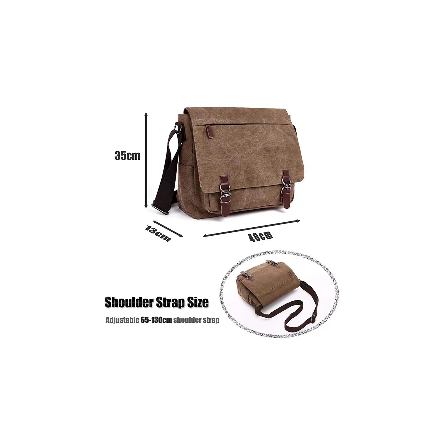 Splurg'd Laptop Messenger bag with front zipper. Waxed canvas water resistant Large capacity - Brown