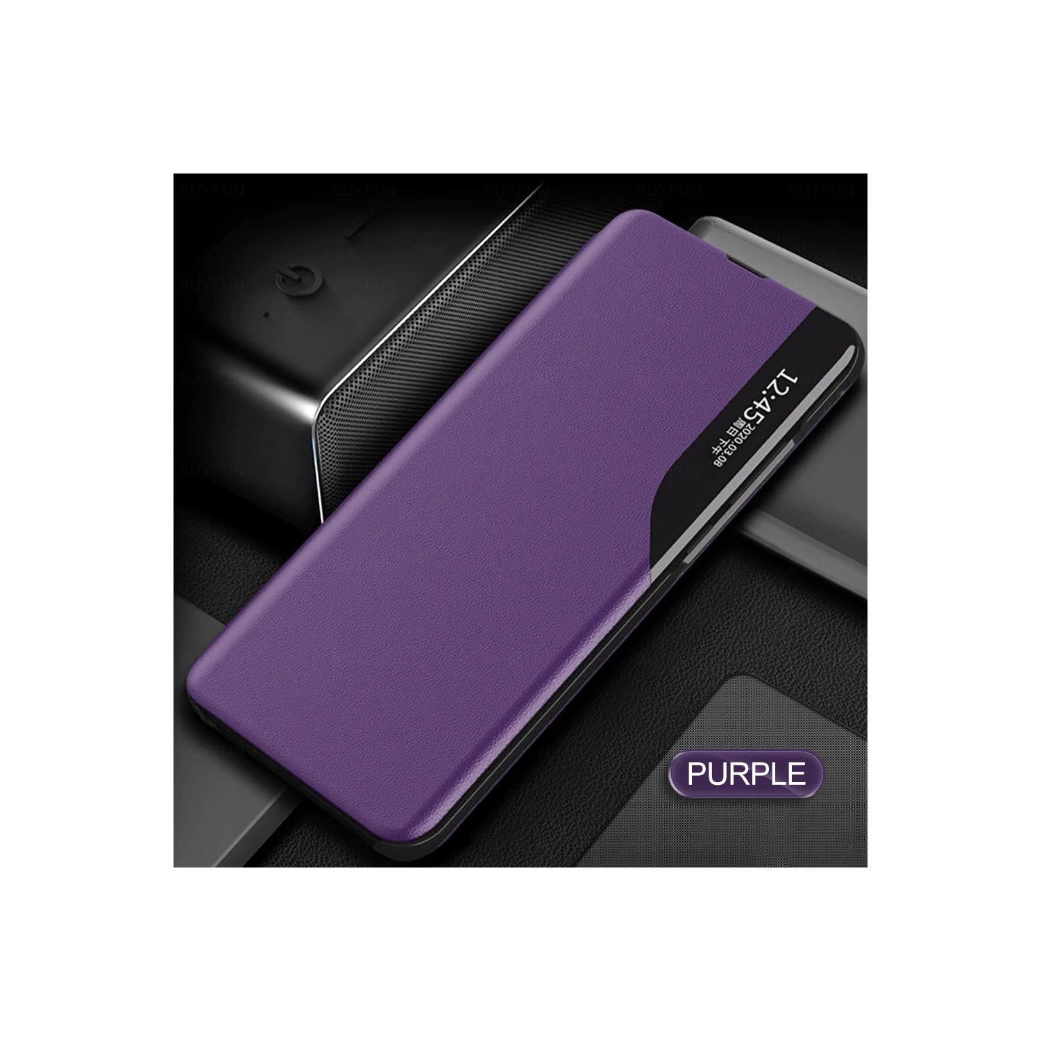 Smart Case window view leather Magnetic stand fundas phone cover Coque for Samsung Galaxy S21 (Purple)