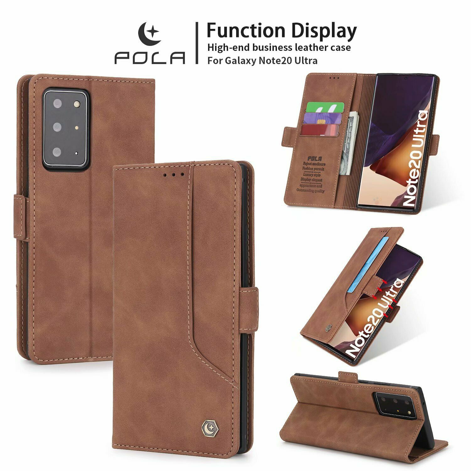 POLA Retro Classic Magnetic PU Leather Flip Wallet Card Holder Phone Case Cover for Samsung Galaxy S21 Plus