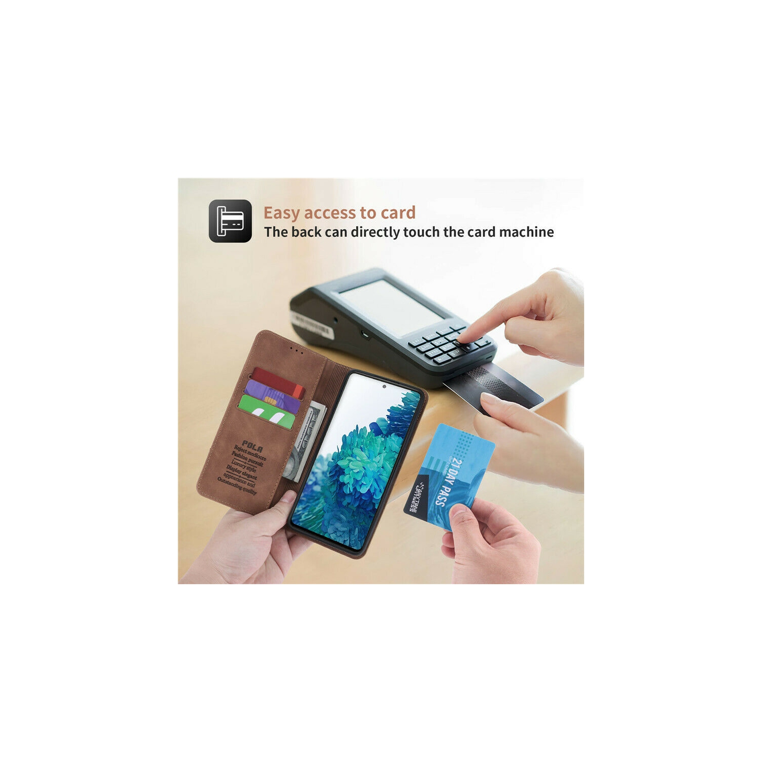 POLA Retro Classic Magnetic PU Leather Flip Wallet Card Holder Phone Case Cover for Samsung Galaxy S21 Plus