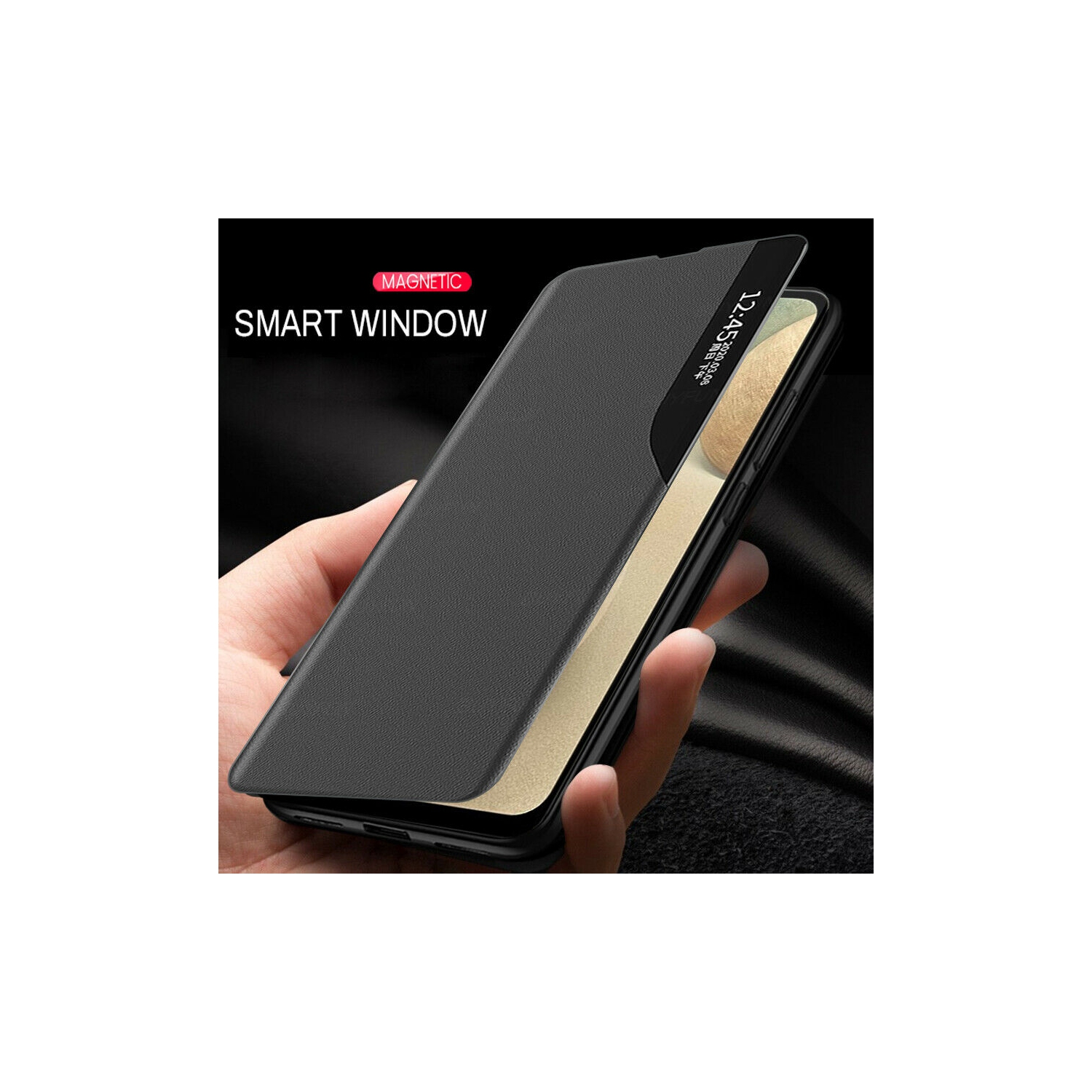 Smart Case window view leather Magnetic stand fundas phone cover Coque for Samsung Galaxy S21 (Black)