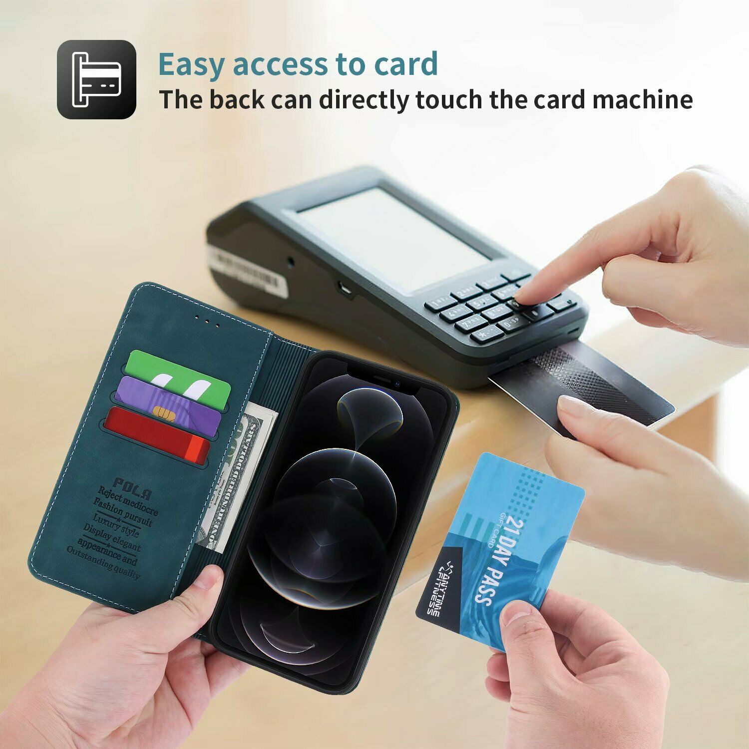 POLA Étui portefeuille en cuir synthétique souple avec support magnétique et emplacements pour cartes de crédit pour Samsung Galaxy Note 20 Ultra