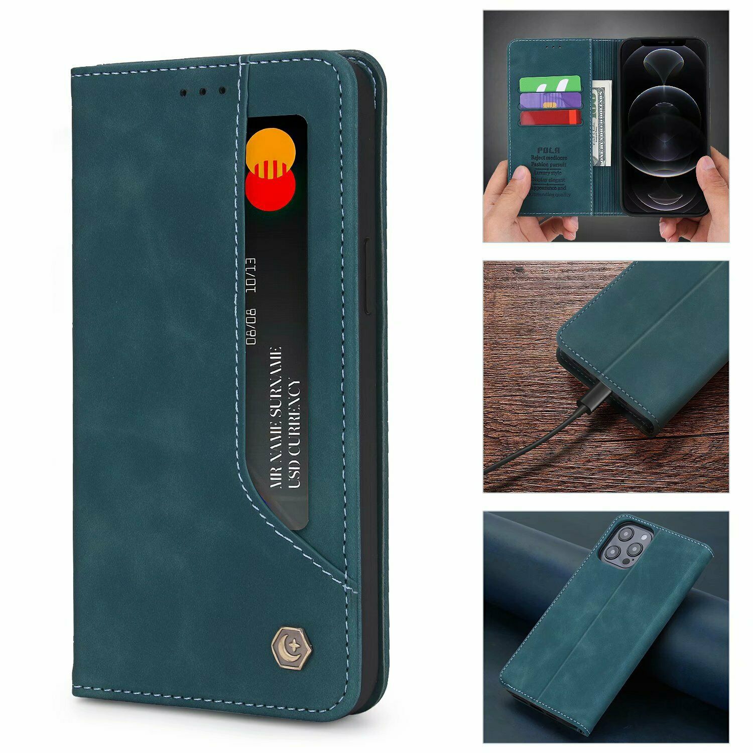 POLA Retro Classic Magnetic PU Leather Flip Wallet Card Holder Phone Case Cover for iPhone 12 / 12 Pro