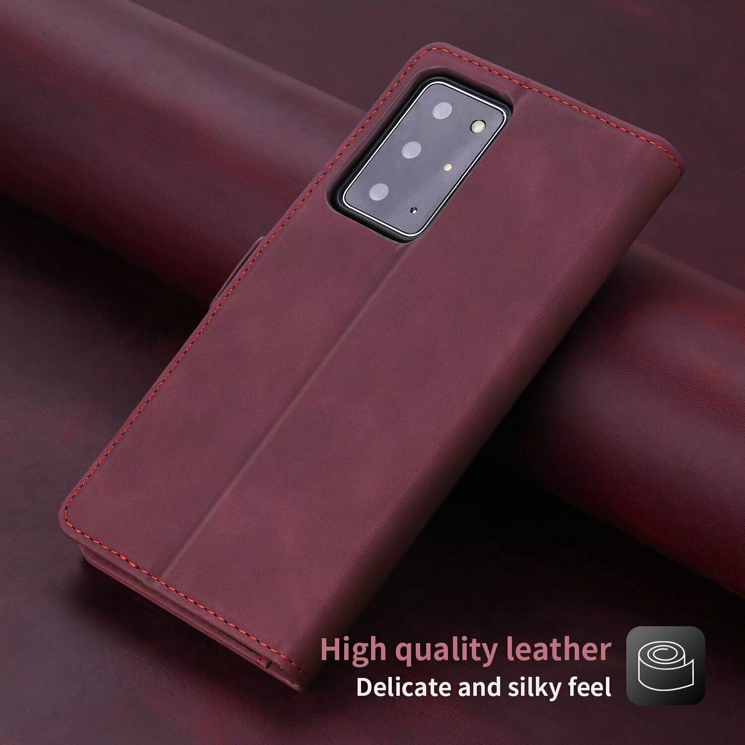 POLYA – Étui portefeuille magnétique classique avec porte-cartes en cuir de polyuréthane pour Galaxy S21 Ultra de Samsung