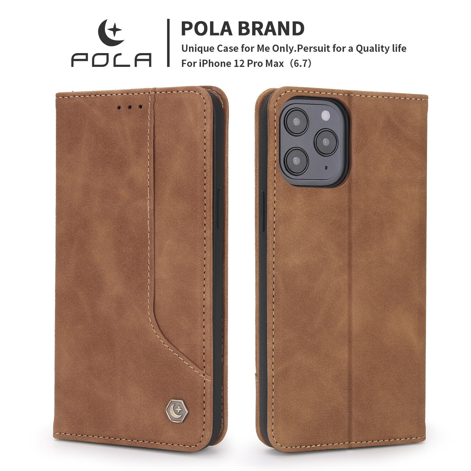 POLA Retro Classic Magnetic PU Leather Flip Wallet Card Holder Phone Case Cover for iPhone 12 Pro Max