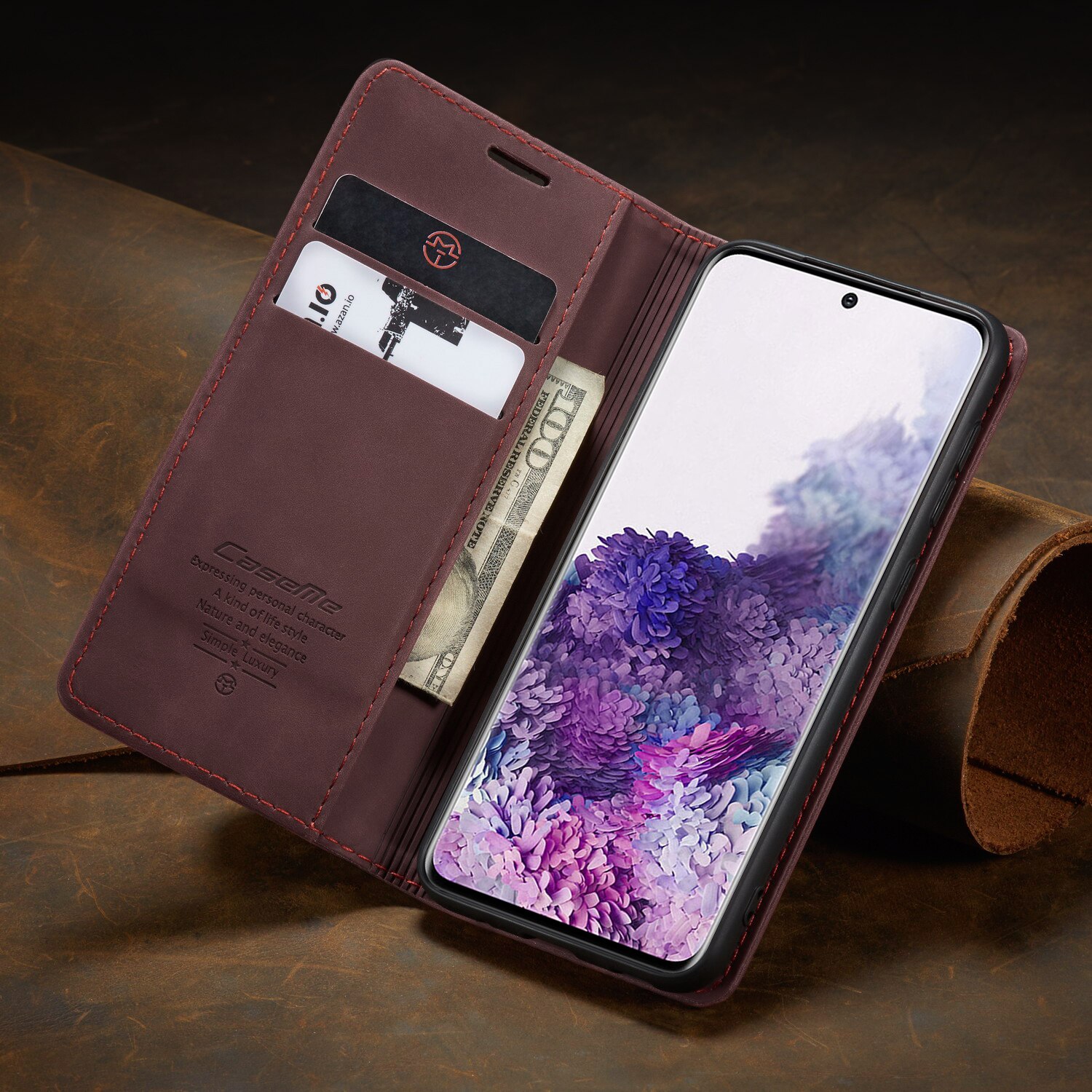 CaseMe Wallet Case Anti-Fall Retro Handmade Leather Magnetic Flip case Card Slot for Samsung S21 PLUS