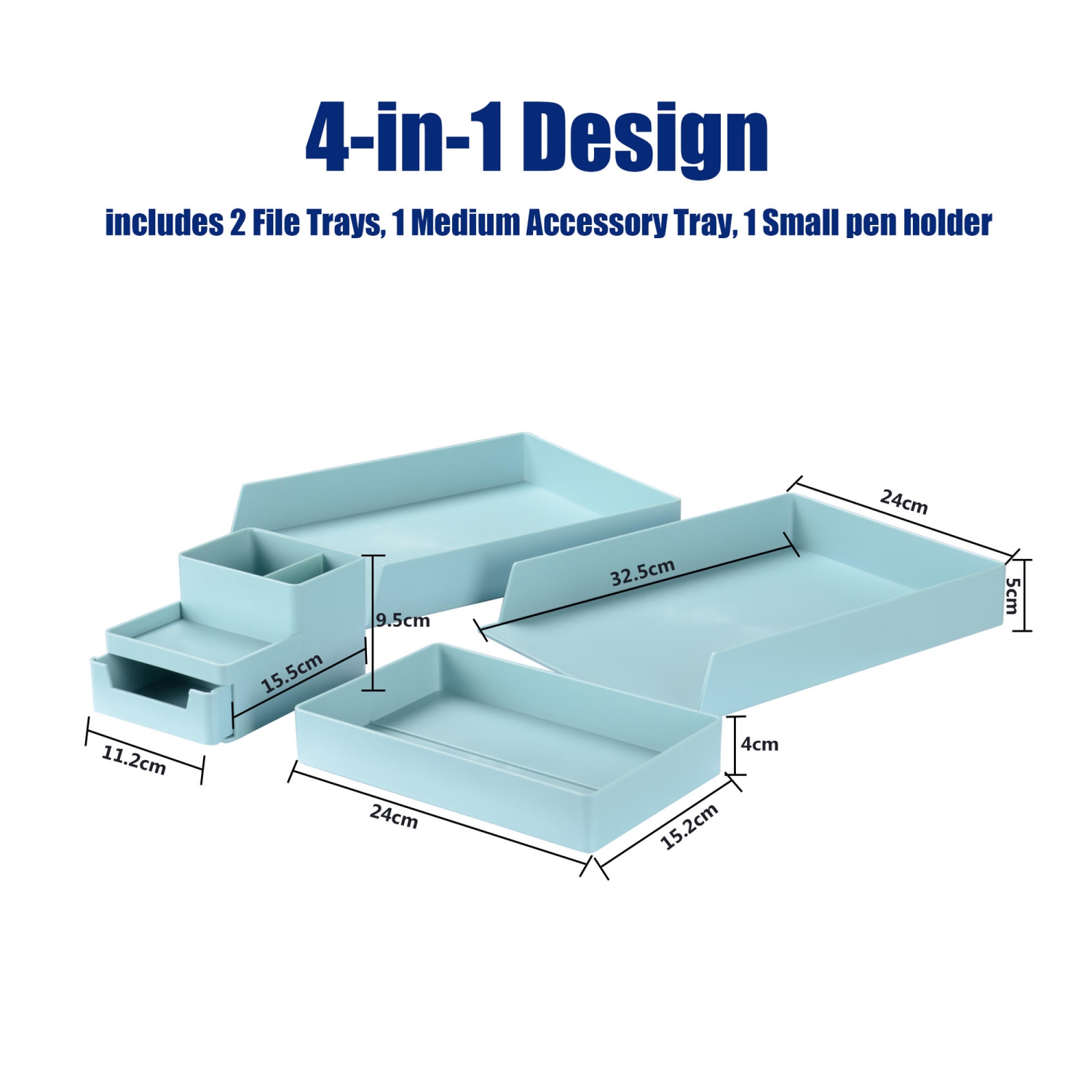 Desktop Stacking Tray Organizer for Office Home, 5-Tier, Plastic - Green