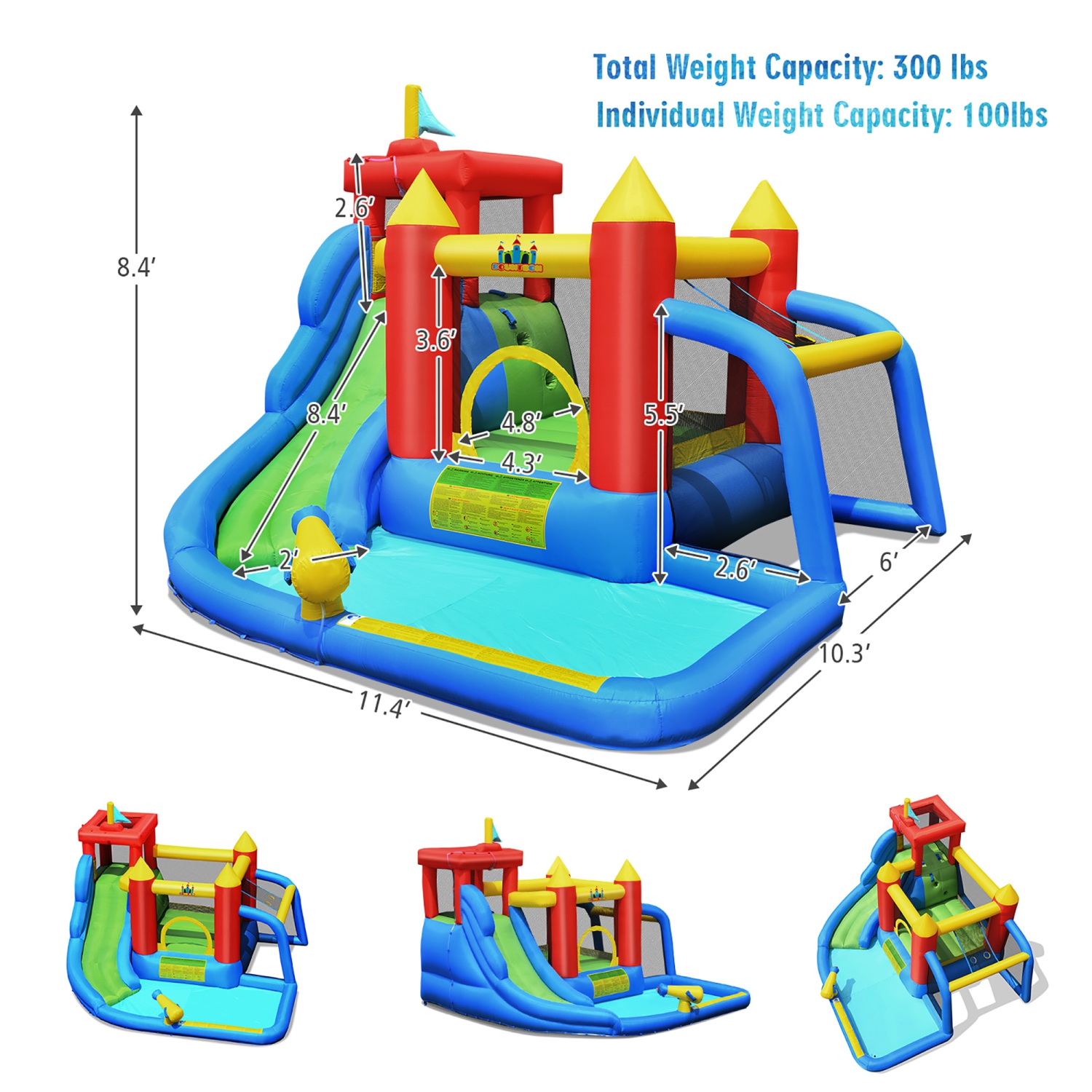 Costway Inflatable Bouncer Water Climb Slide Bounce House Splash Pool w/ Blower