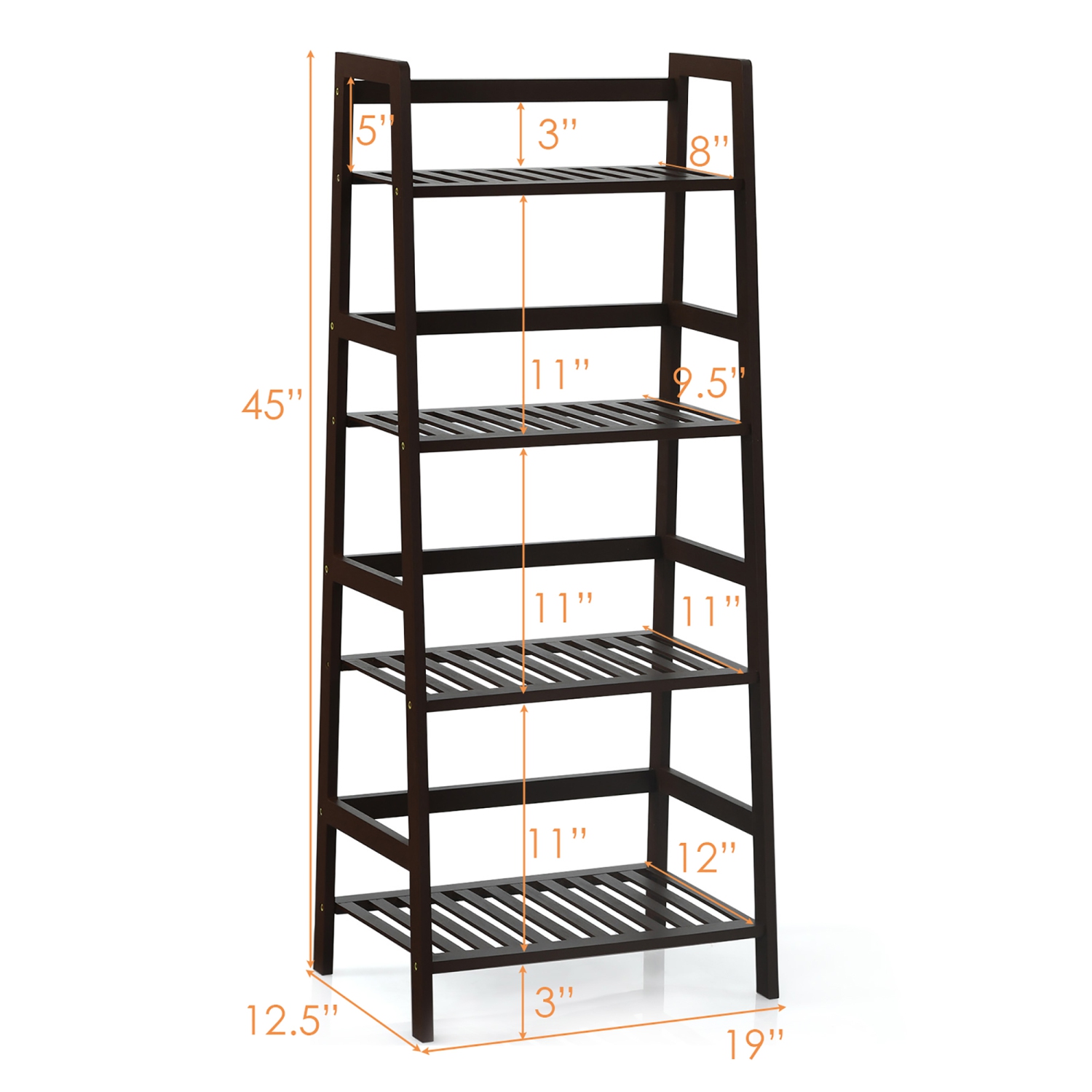 Costway 4-Tier Bamboo Ladder Shelf Plant Display Stand Rack Bookshelf Dark Brown