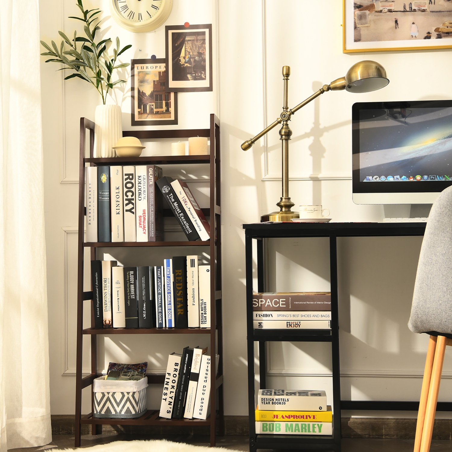 Costway 4-Tier Bamboo Ladder Shelf Plant Display Stand Rack Bookshelf Dark Brown