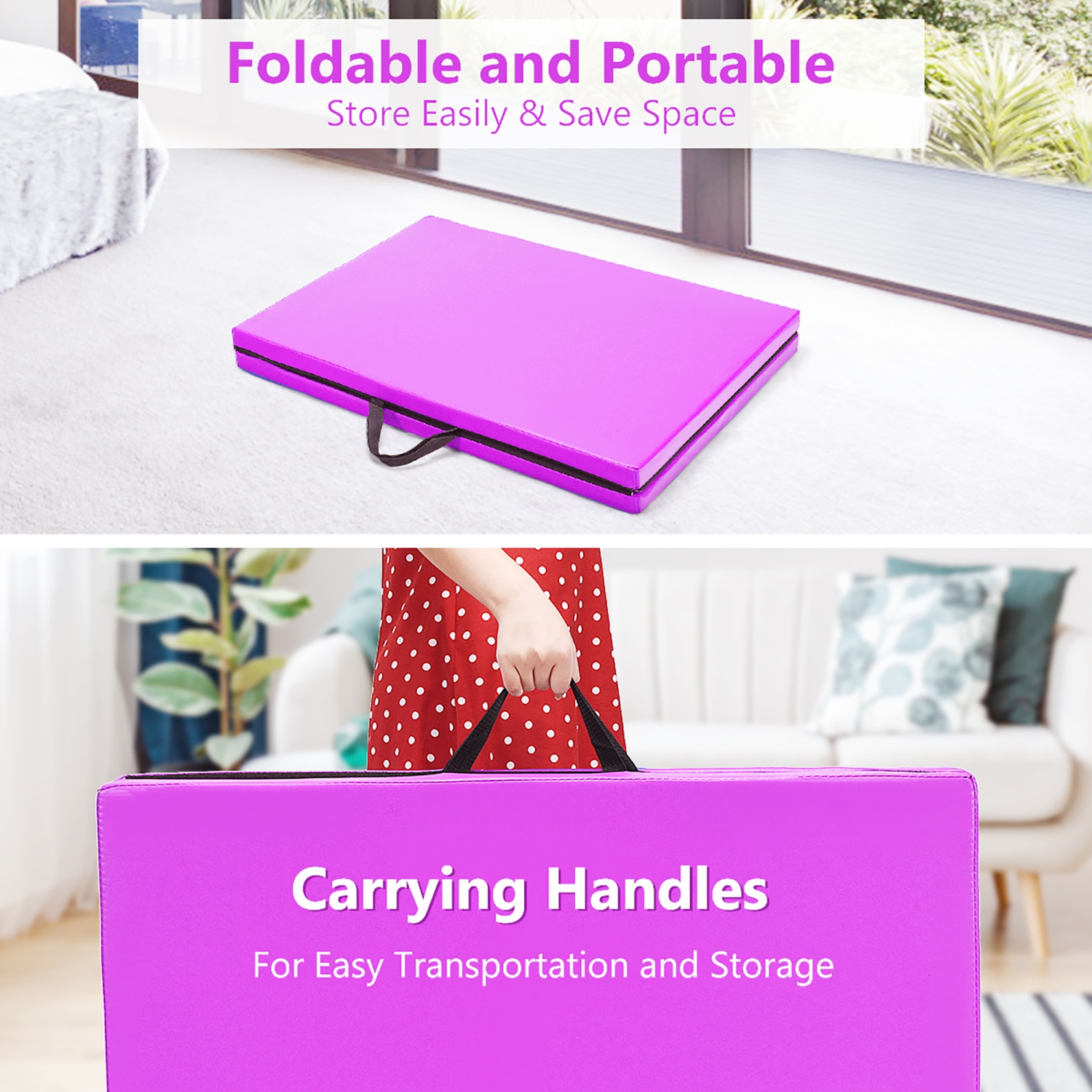 Costway 6'x2' Yoga Mat Folding Exercise Aerobics Stretch Gymnastic w/Handle