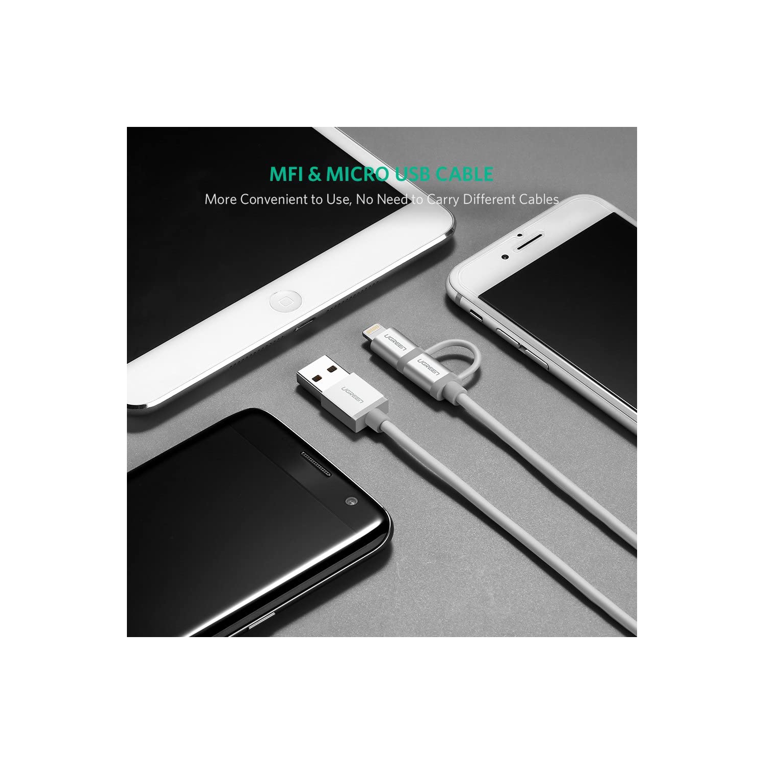 [2Pack]UGREEN Micro-USB to USB Cable with Lightning Adapter