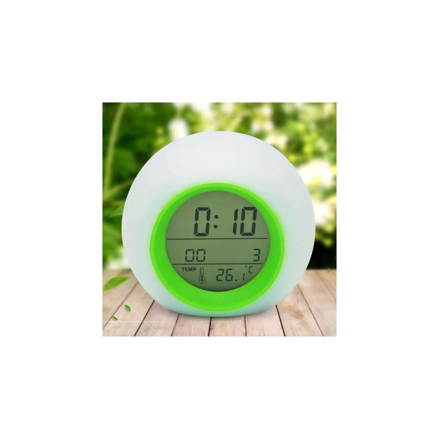 Green Alarm Clock for Kids , 7 Color Changing Night Light, Snooze Touch Control Temperature