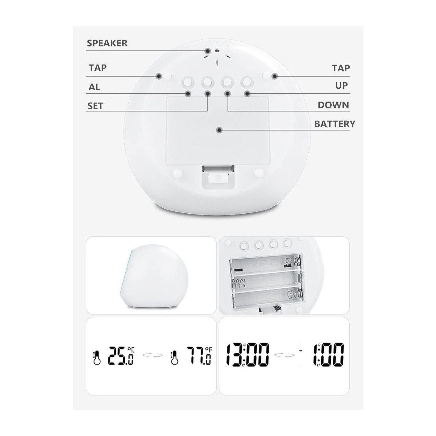 Réveil rose rouge pour enfants , veilleuse à 7 couleurs variables, commande de température Snooze Touch