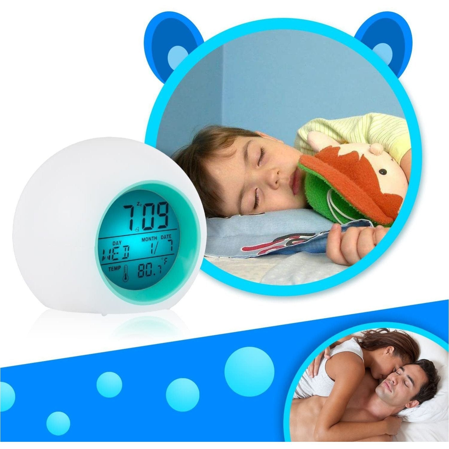 Réveil rose rouge pour enfants , veilleuse à 7 couleurs variables, commande de température Snooze Touch