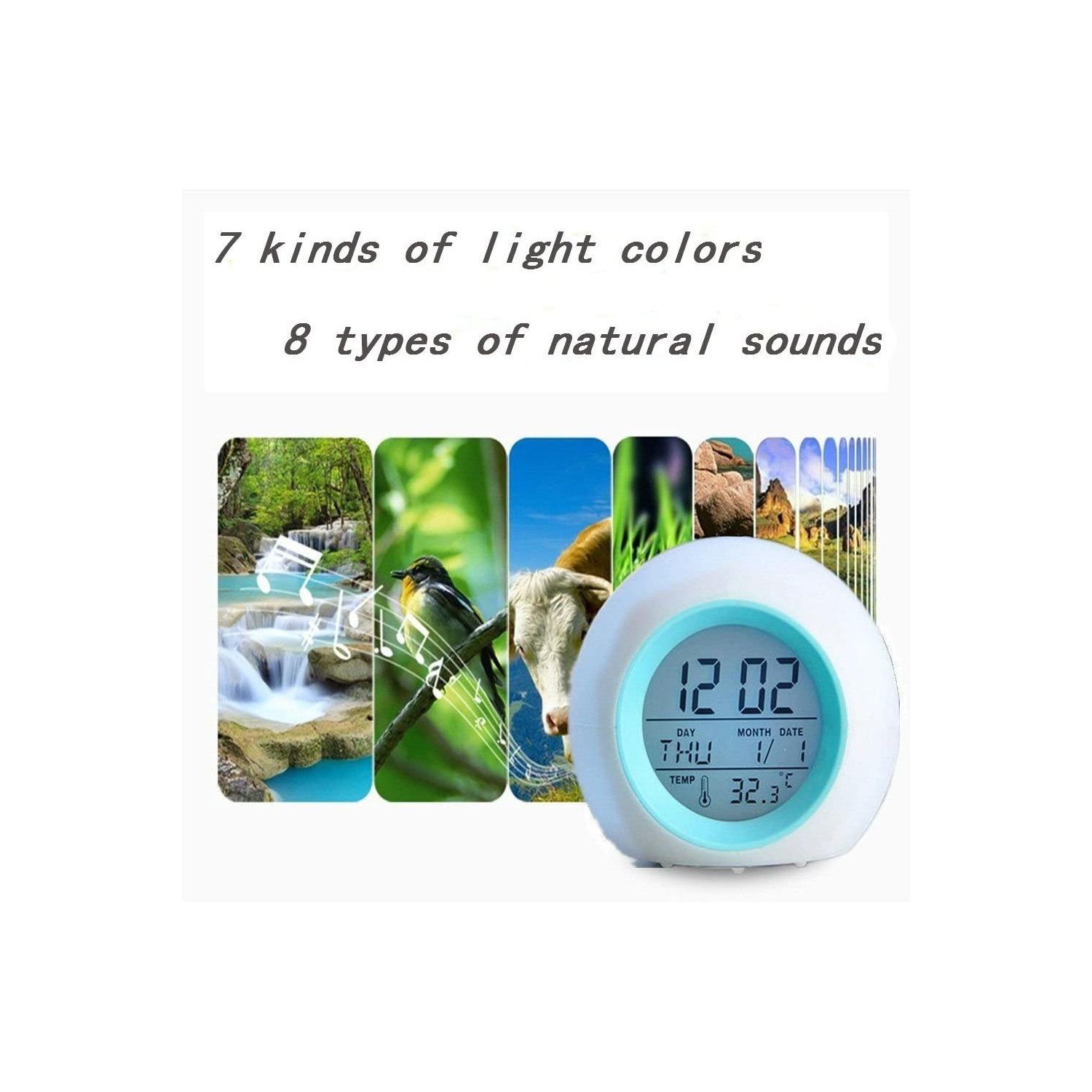 Réveil rose rouge pour enfants , veilleuse à 7 couleurs variables, commande de température Snooze Touch