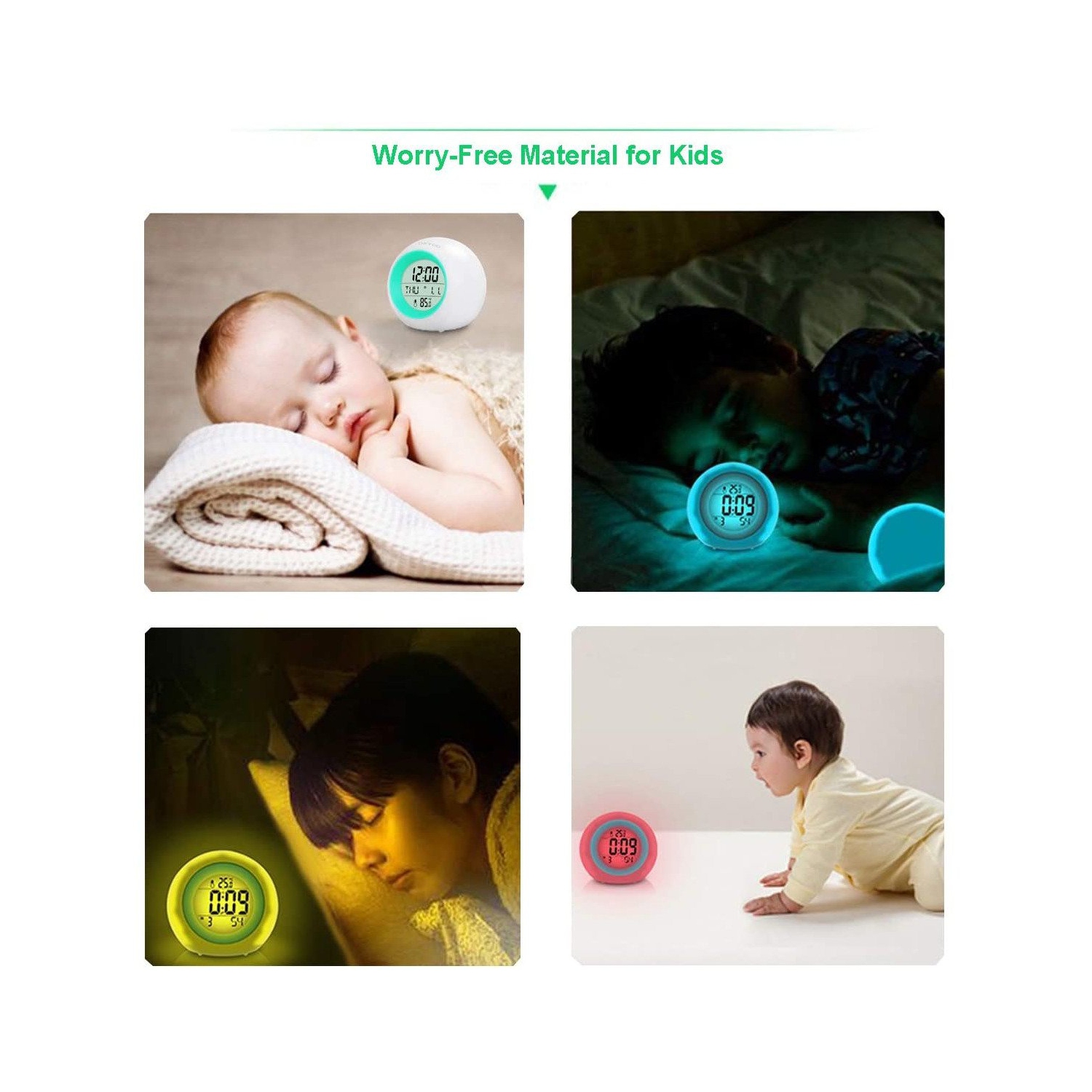 Alarm Clock for Kids , 7 Color Changing Night Light, Snooze Touch Control Temperature