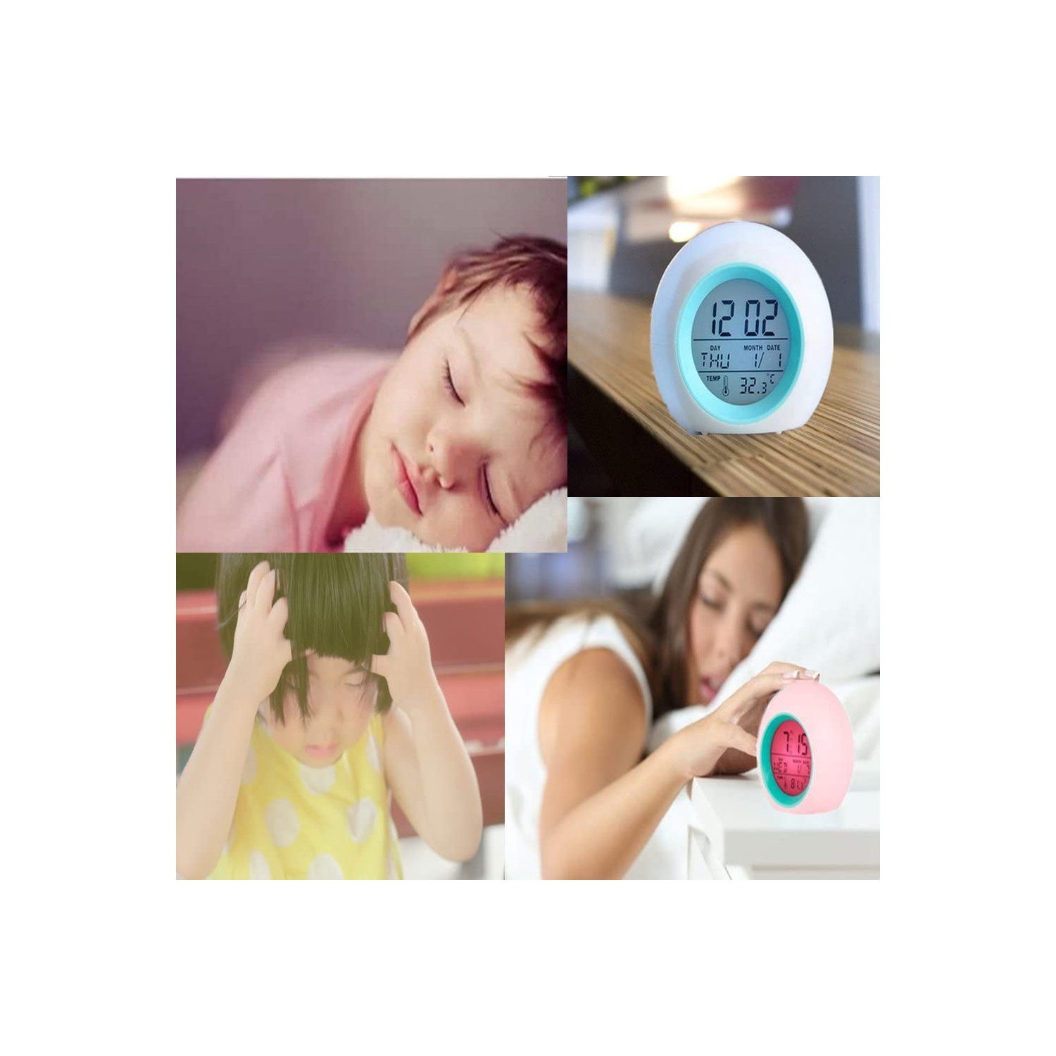 Alarm Clock for Kids , 7 Color Changing Night Light, Snooze Touch Control Temperature