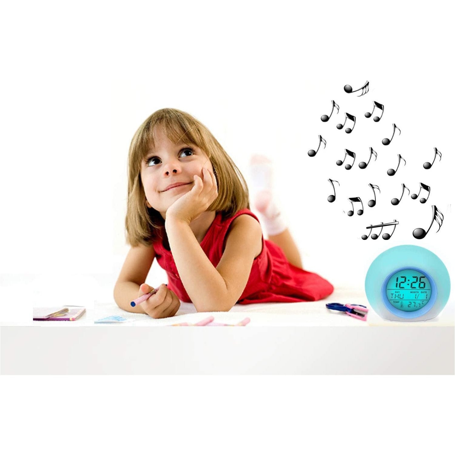 Alarm Clock for Kids , 7 Color Changing Night Light, Snooze Touch Control Temperature