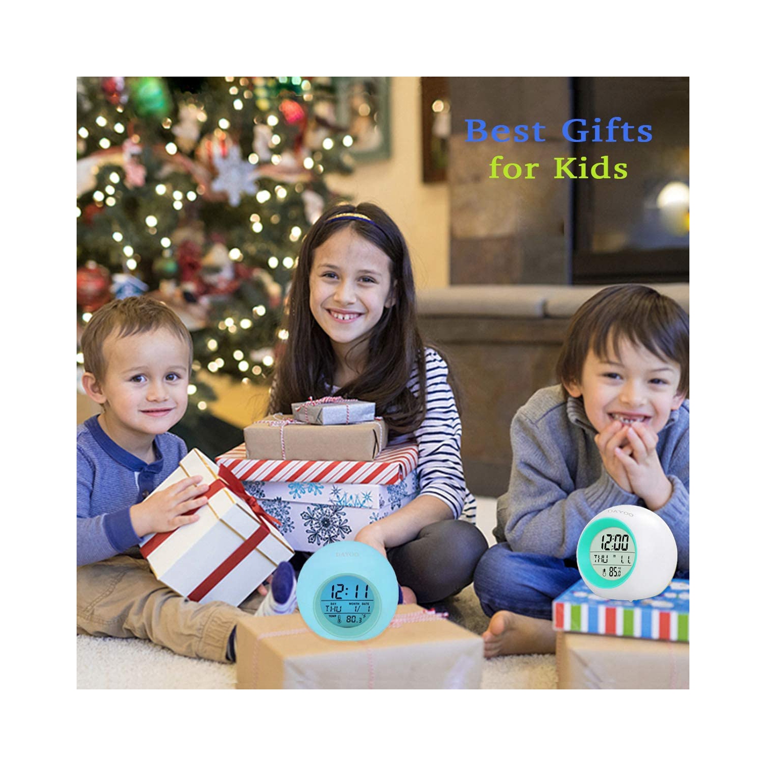 Alarm Clock for Kids , 7 Color Changing Night Light, Snooze Touch Control Temperature