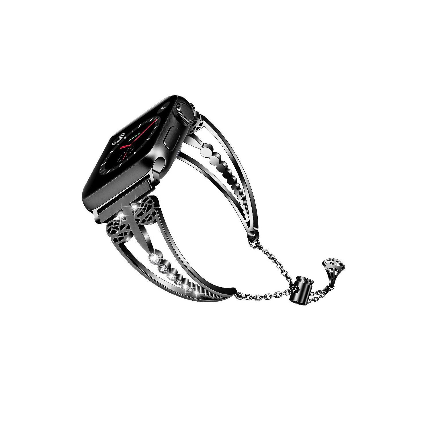 SAMA Black Bling Rhinestone Stainless Steel Bangle Band 38/44mm For Apple Watch 4 3 2 1 With Pendant Tassel Unique