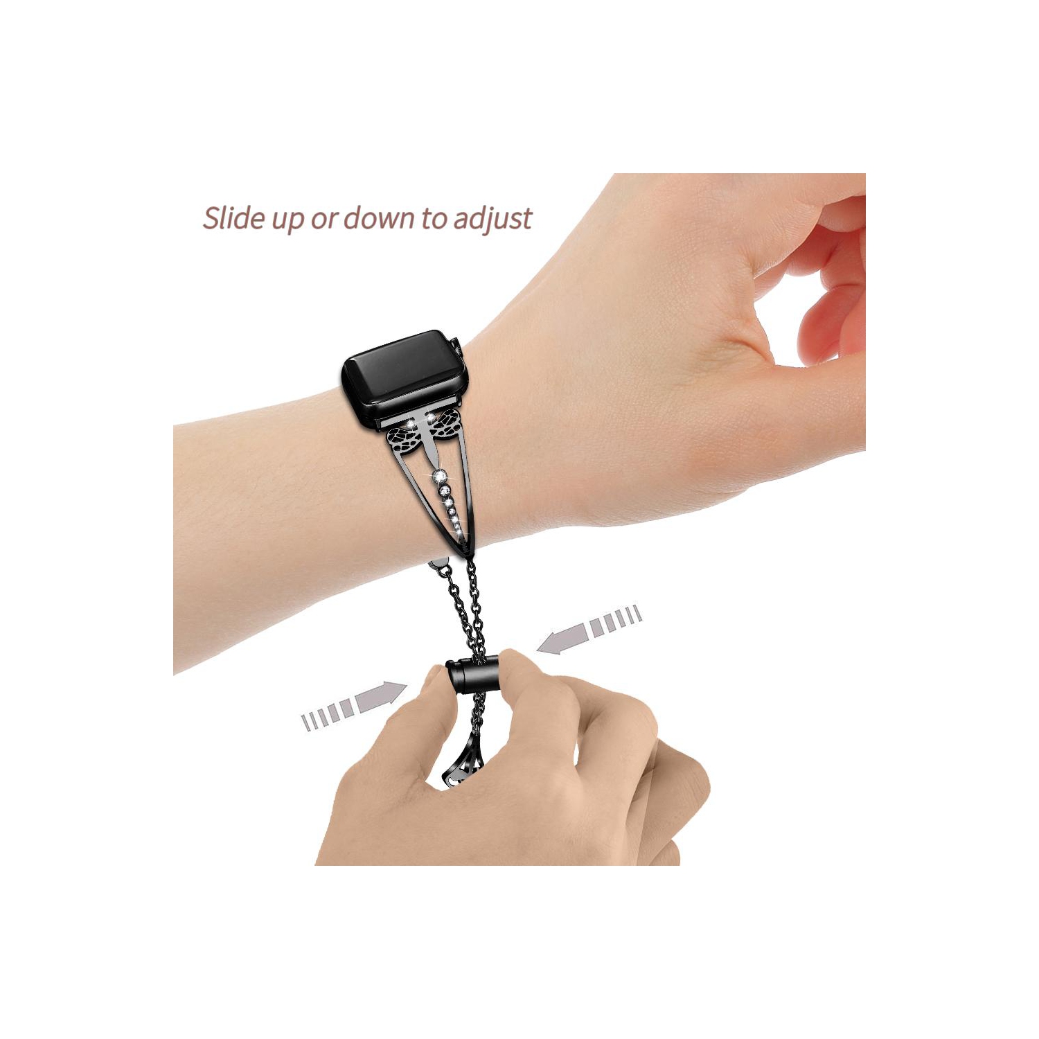 SAMA Black Bling Rhinestone Stainless Steel Bangle Band 38/44mm For Apple Watch 4 3 2 1 With Pendant Tassel Unique