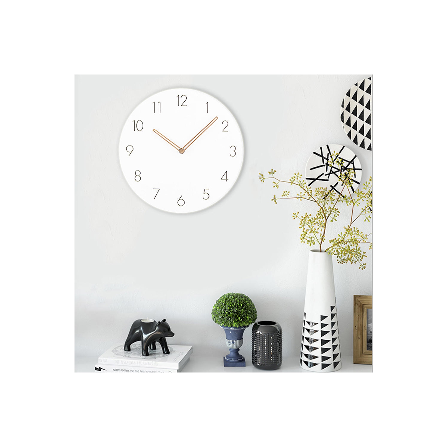 Modern 12" Round Wall Clock, Non-Ticking, White