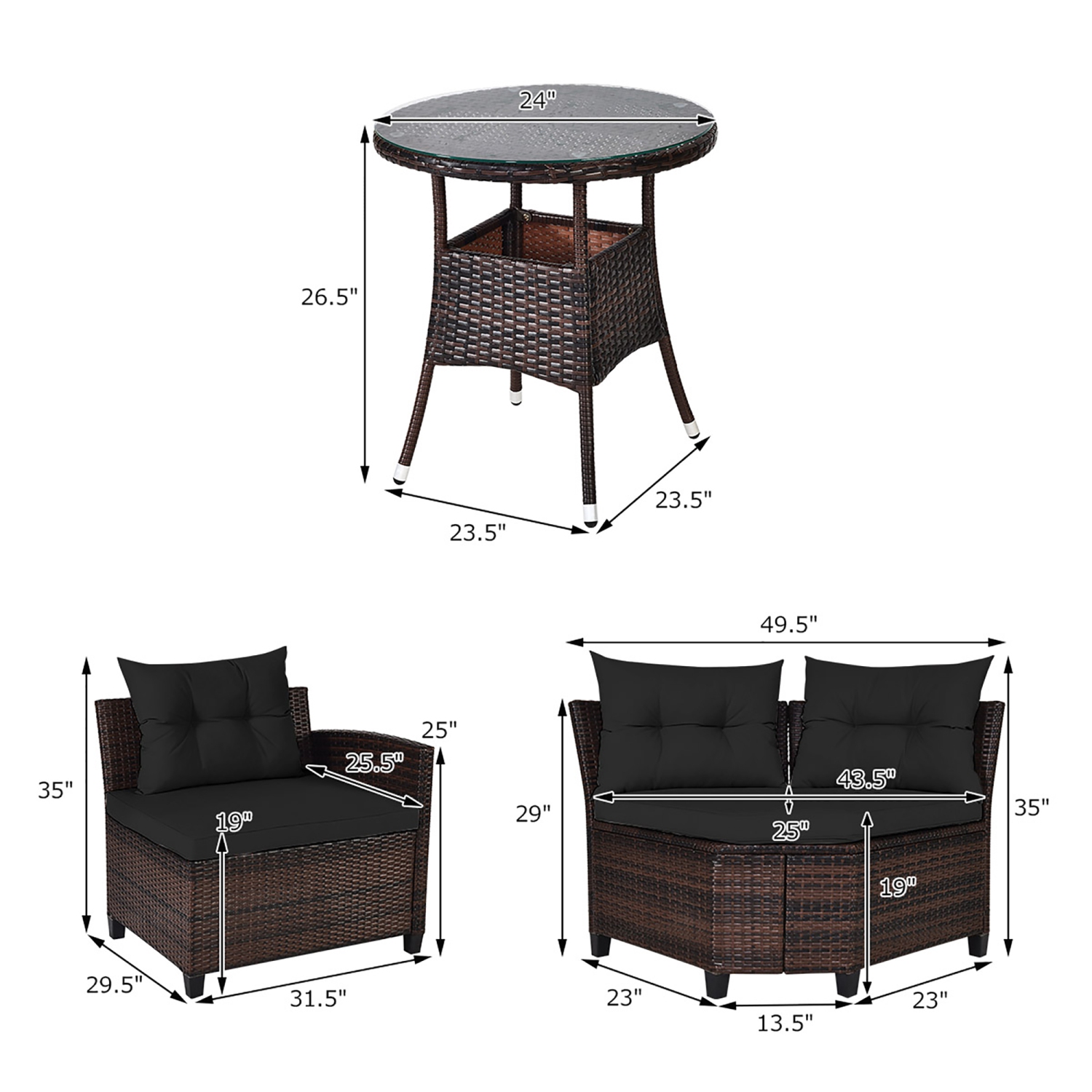 Costway 4PCS Outdoor Patio Rattan Furniture Set Cushioned Sofa Table