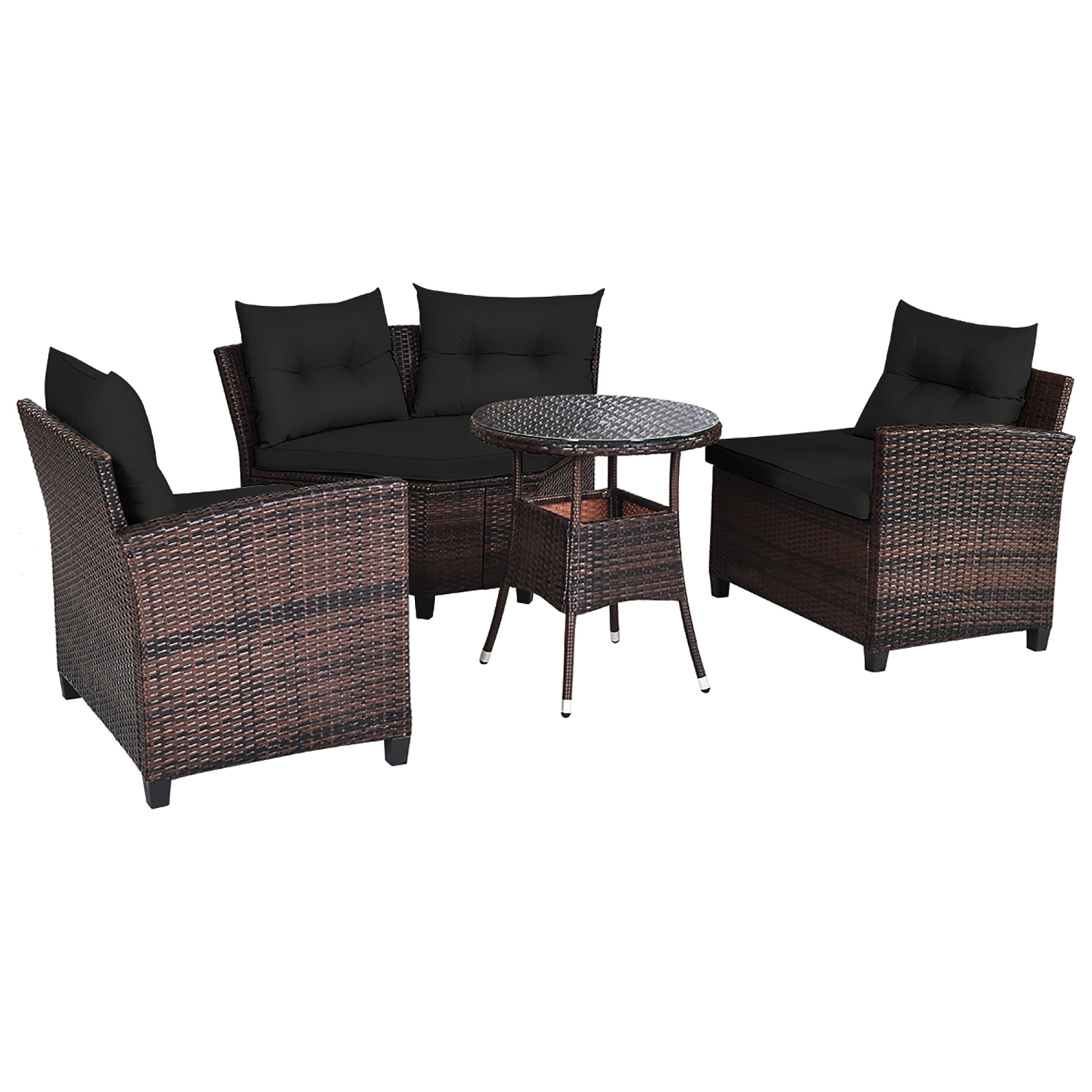 Costway 4PCS Outdoor Patio Rattan Furniture Set Cushioned Sofa Table