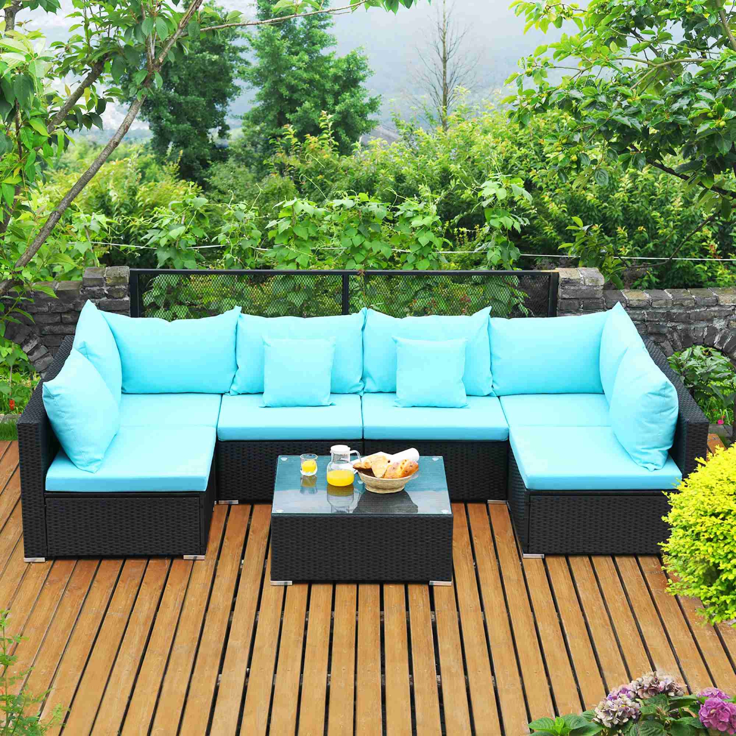Costway 7PCS Patio Rattan Sofa Set Sectional Conversation Furniture Set Garden