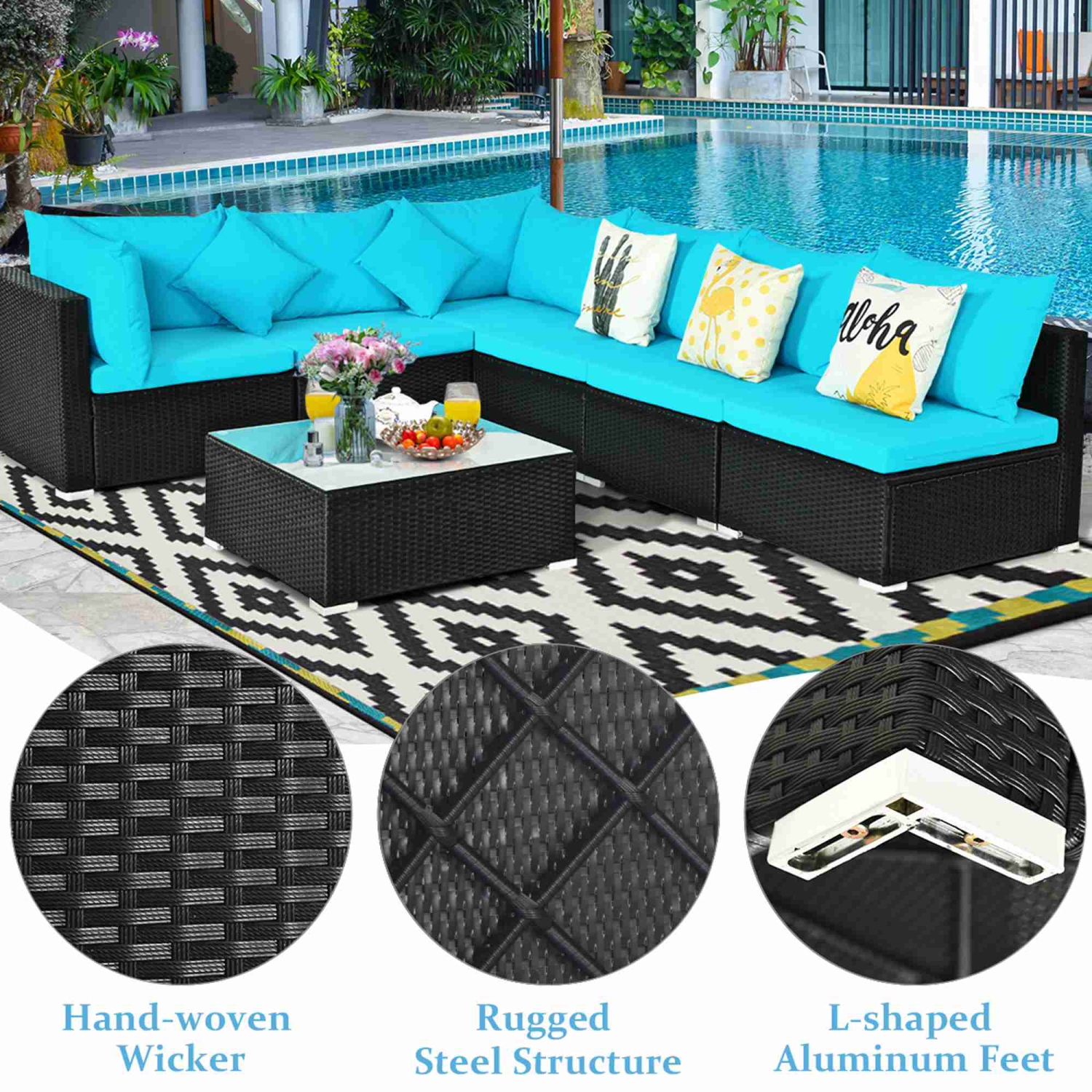 Costway 7PCS Patio Rattan Sofa Set Sectional Conversation Furniture Set Garden
