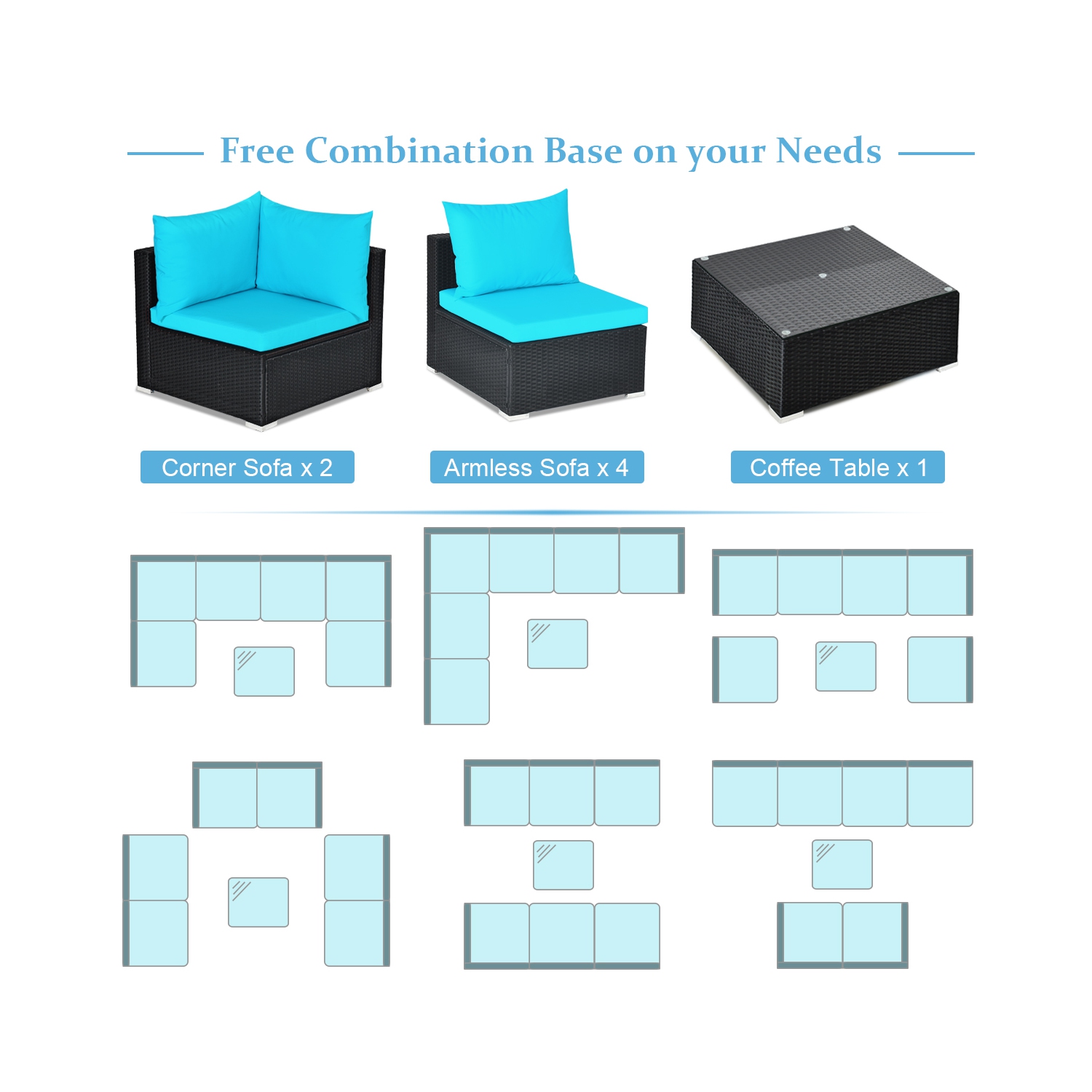 Costway 7PCS Patio Rattan Sofa Set Sectional Conversation Furniture Set Garden