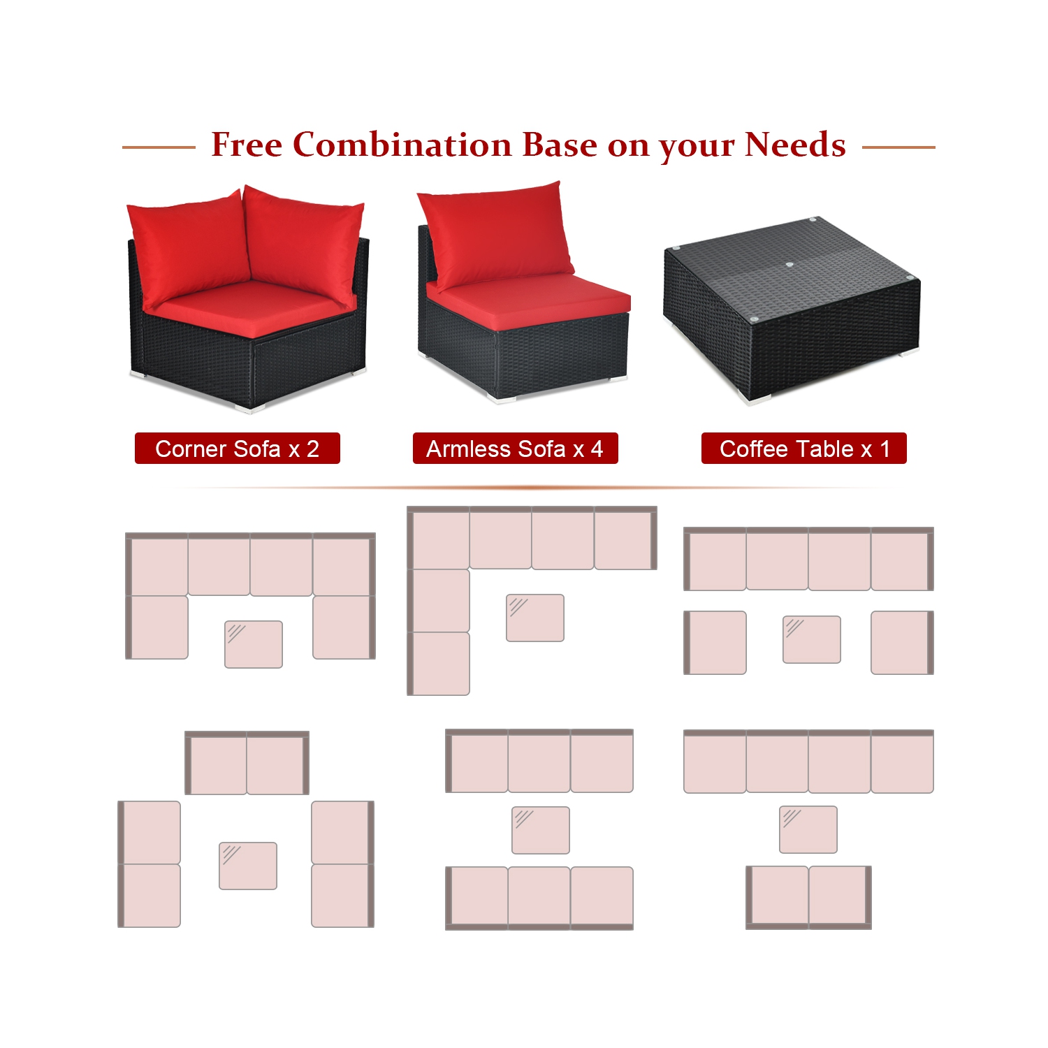 Costway 7PCS Patio Rattan Sofa Set Sectional Conversation Furniture Set Garden