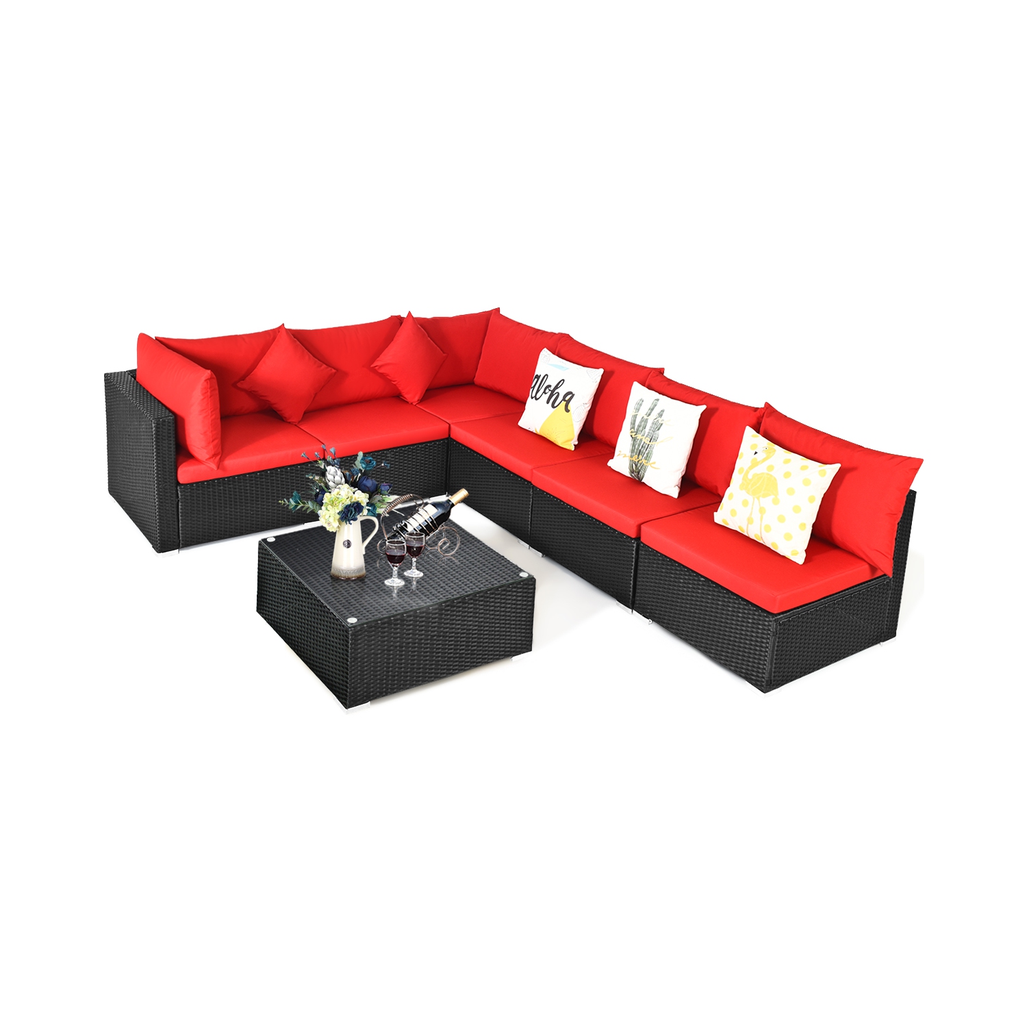 Costway 7PCS Patio Rattan Sofa Set Sectional Conversation Furniture Set Garden