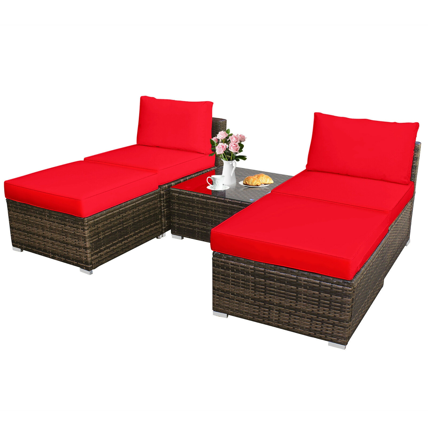 Costway 5PCS Patio Rattan Wicker Furniture Set Armless Sofa Cushioned