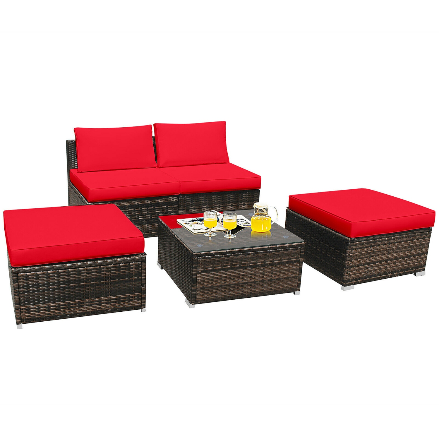 Costway 5PCS Patio Rattan Wicker Furniture Set Armless Sofa Cushioned