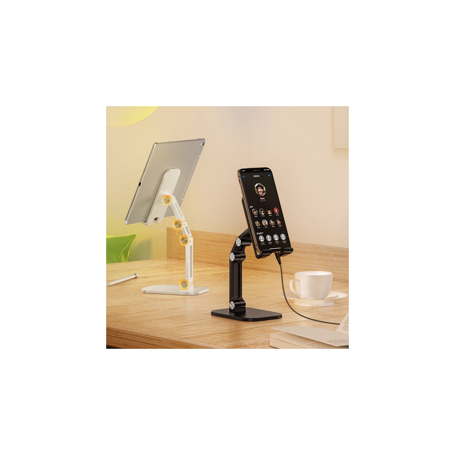 Support de bureau rotatif pour tablette 360 Support flexible pour téléphone cellulaire iPhone/iPad/tablette Samsung/téléphone intelligent, noir