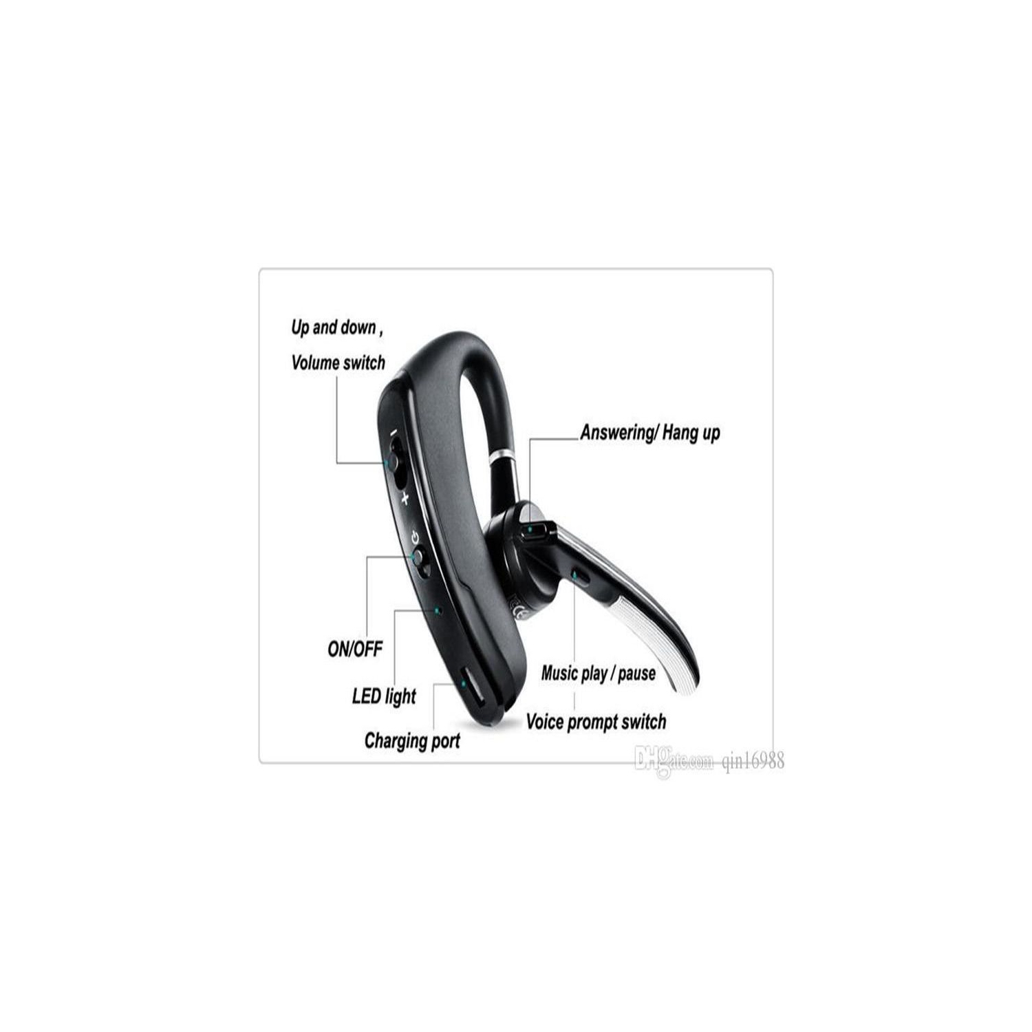 Wireless Bluetooth Headset, Universal Business Handsfree Ear Hook In-ear Earbuds Earphone DSP Stereo Noise Cancellation & Mic