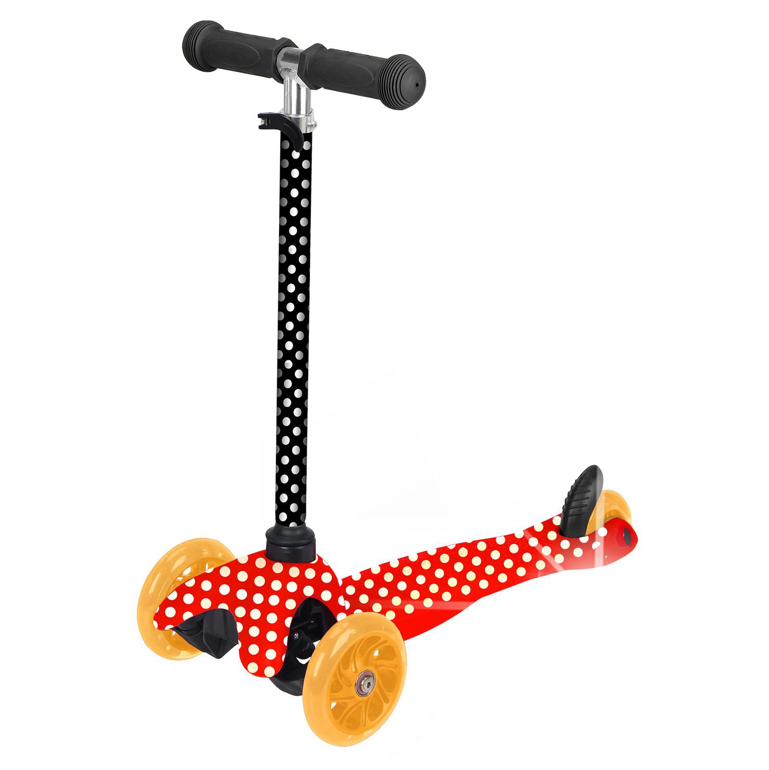 Rugged Racer Mini Deluxe 3-Wheel Scooter with LED Lights and Red Polka Dot Design