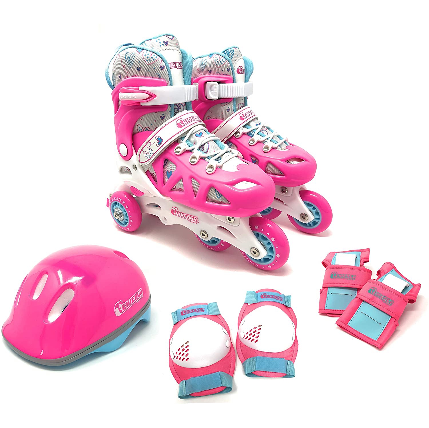Chicago Skates Adjustable Pink Rollerblade Combo Set, Size J10-J13