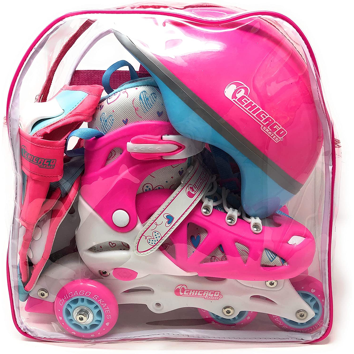 Chicago Skates Adjustable Pink Rollerblade Combo Set, Size J10-J13