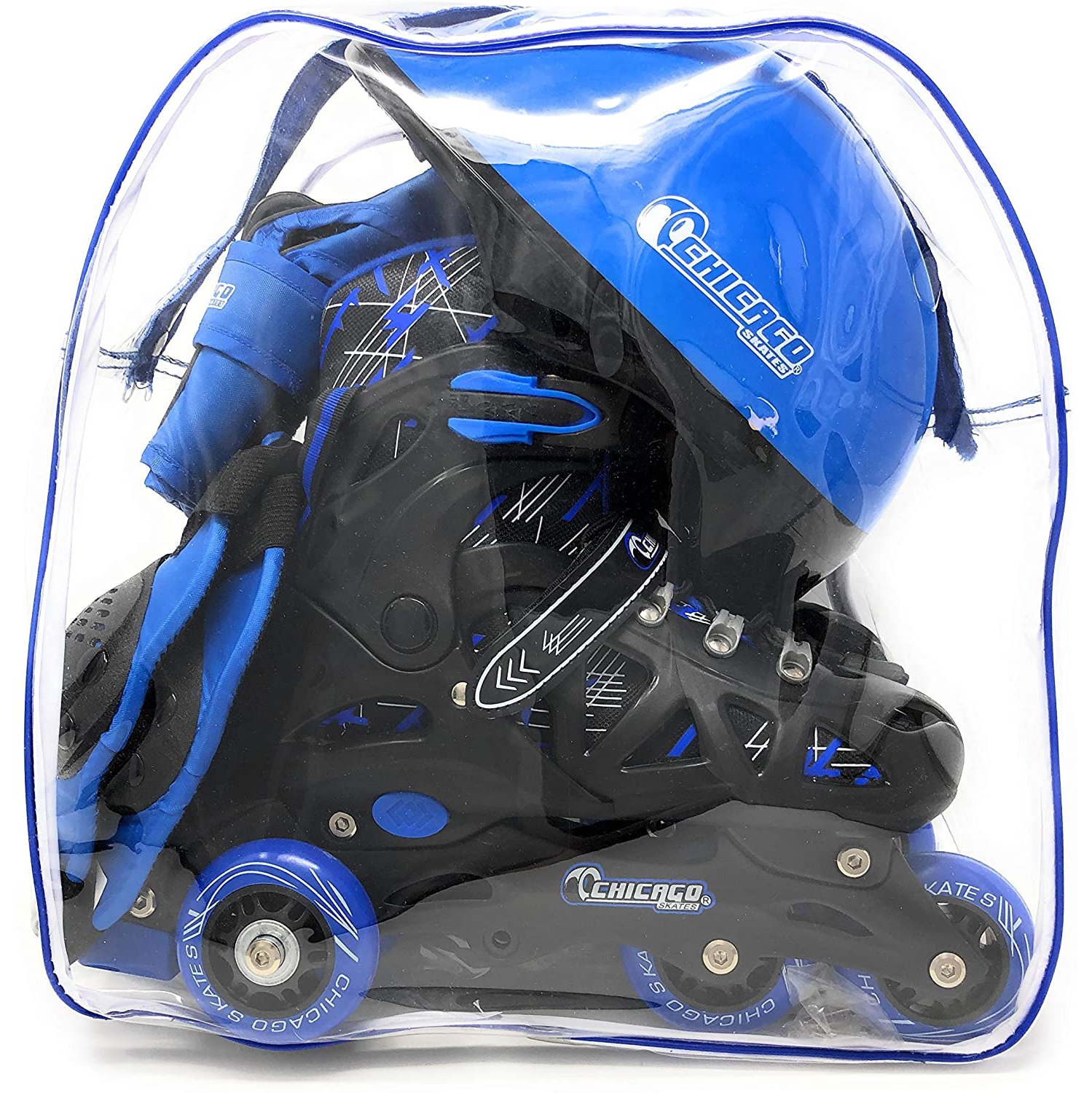 Ensemble de patins à roulettes bleu réglable Chicago Skates, taille 1-4