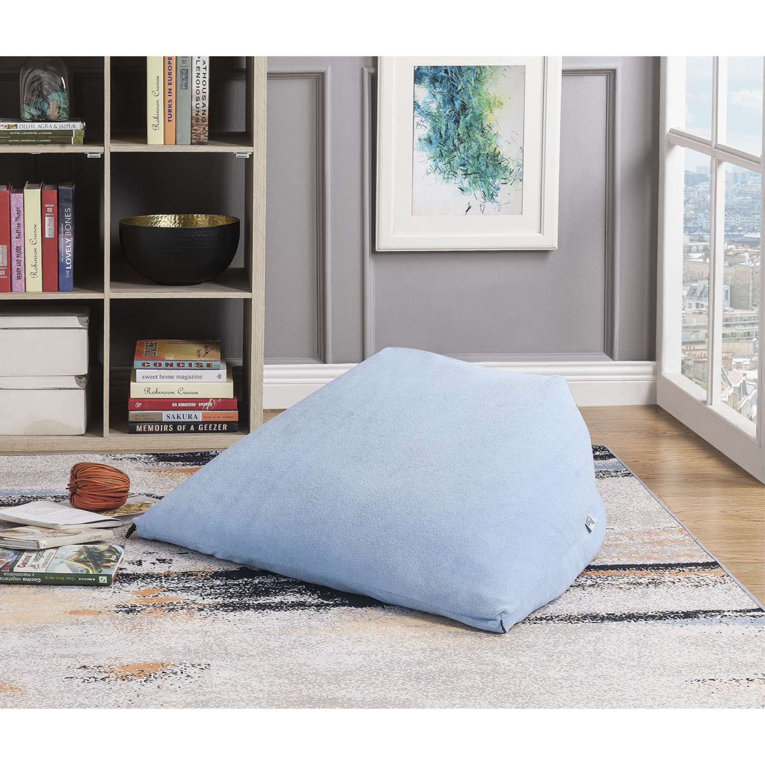 Loungie Jazmine Microplush Bean Bag Chair/Ottoman/Floor Pillow 3-in-1, Blue