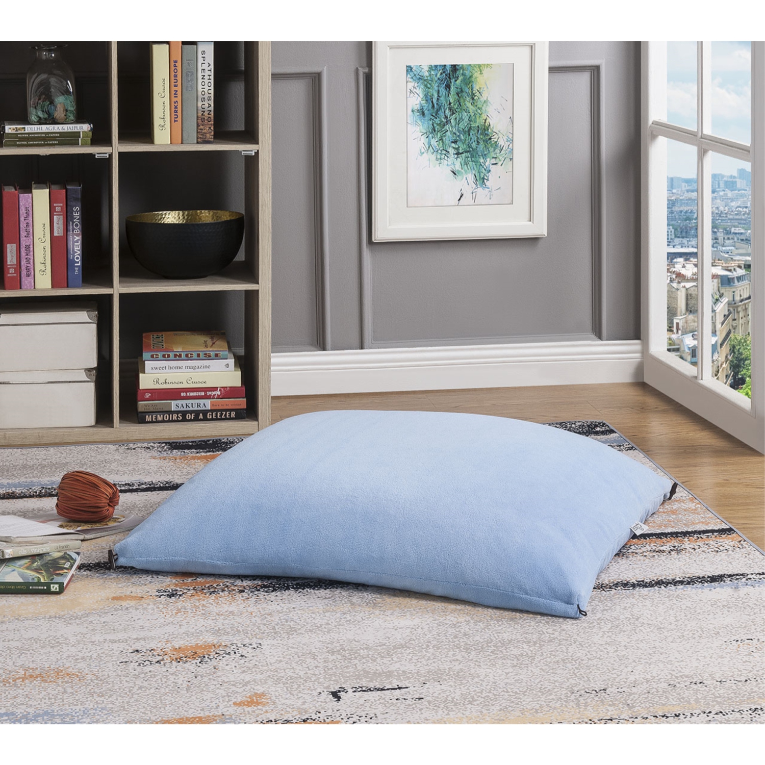 Loungie Jazmine Microplush Bean Bag Chair/Ottoman/Floor Pillow 3-in-1, Blue