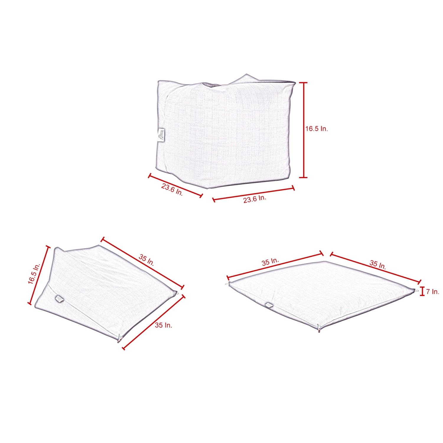 Loungie Jazmine Microplush Bean Bag Chair/Ottoman/Floor Pillow 3-in-1, Blue