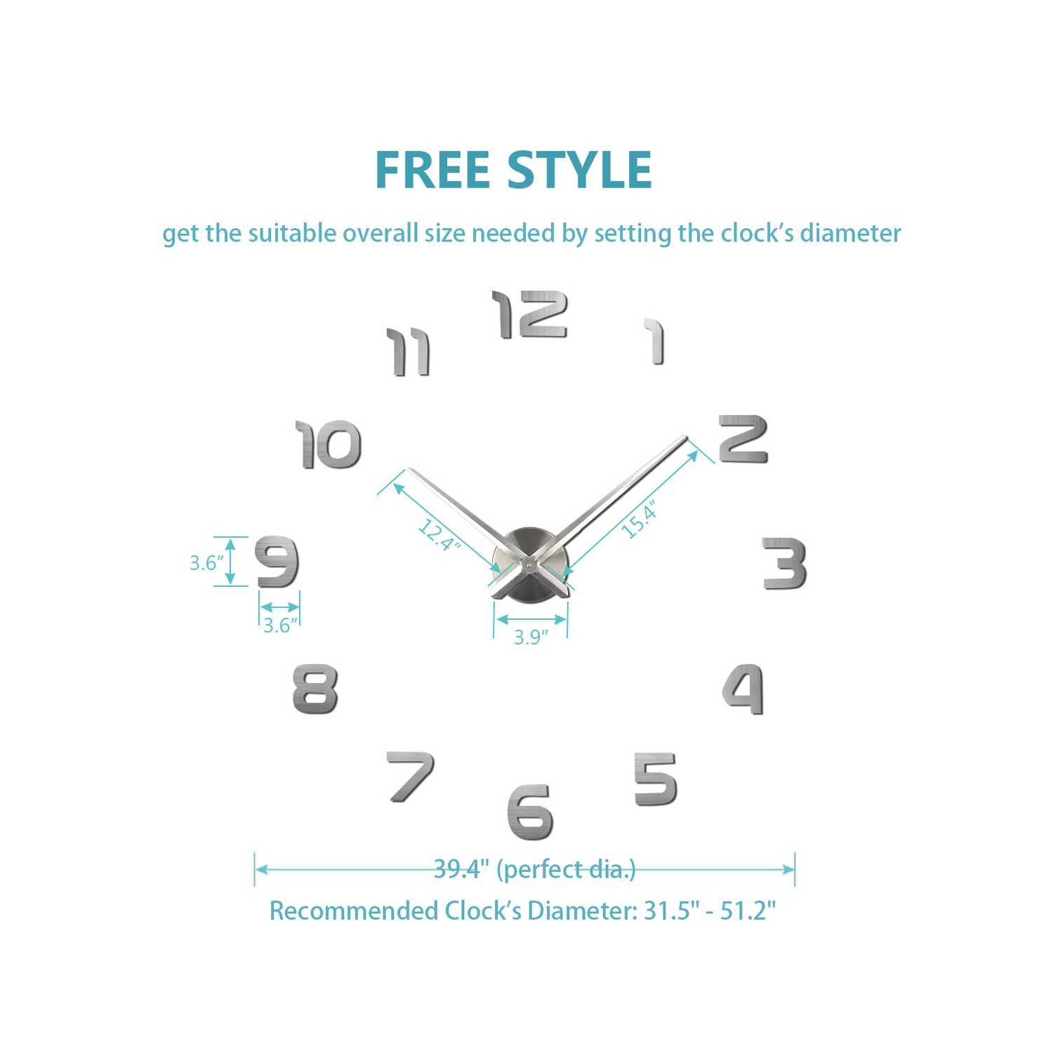 Grande horloge murale moderne 3D à personnaliser soi-même