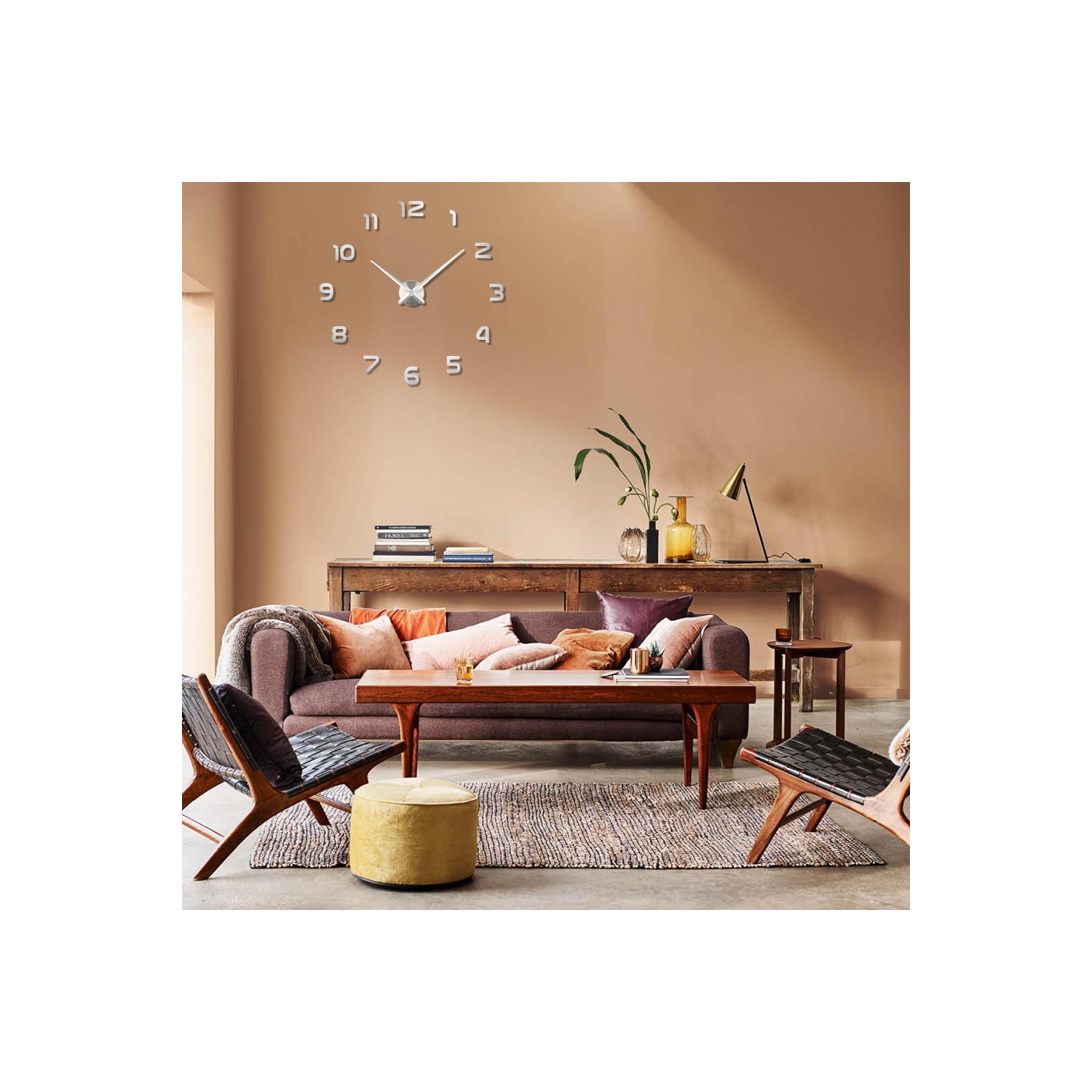 Grande horloge murale moderne 3D à personnaliser soi-même